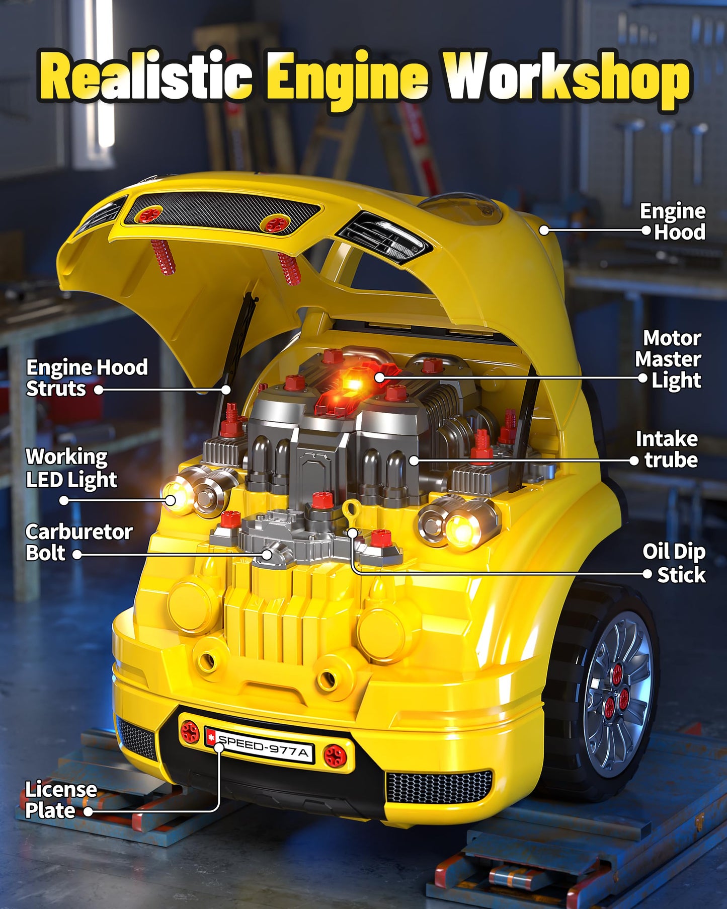 Deejoy Large Truck Builder Kit for Toddlers 3-5 – Mechanic Workshop with Light & Sound