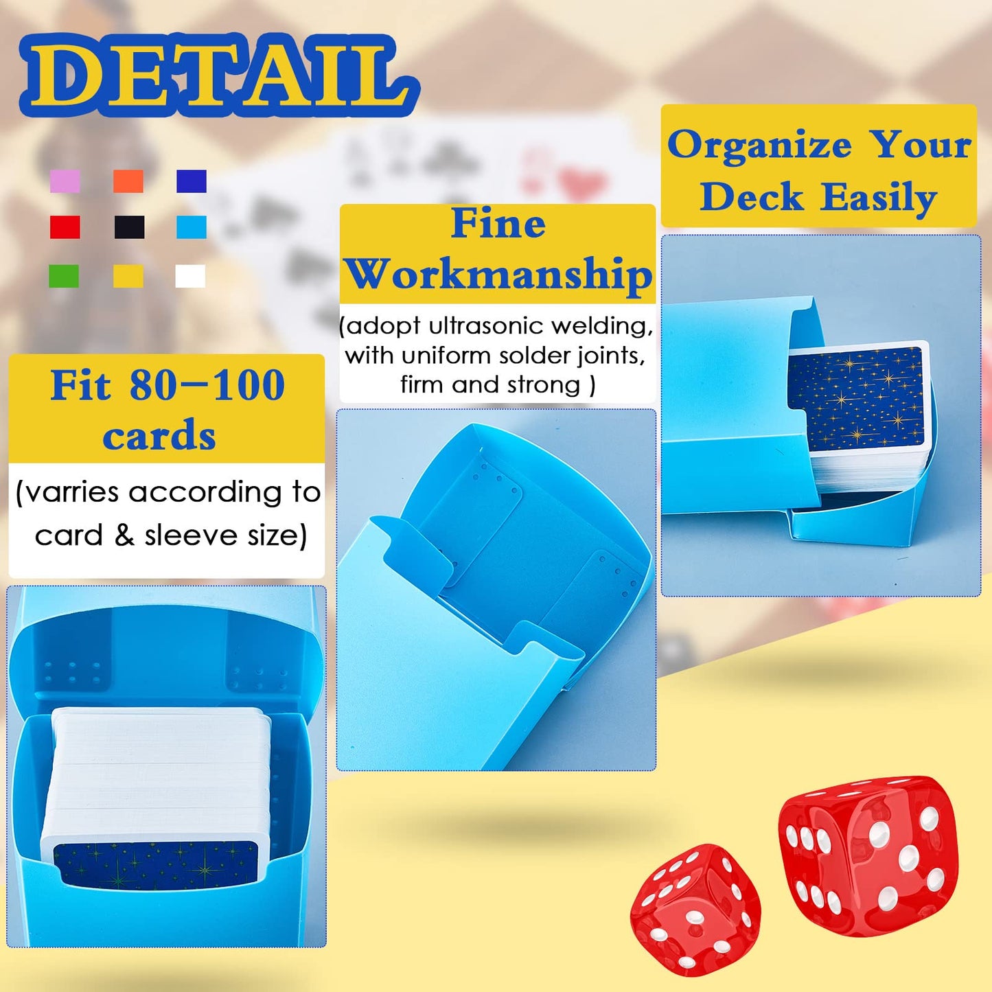 Deekin 18-Pack Deck Card Box – Portable Trading Card Storage Case (Bright Colors)