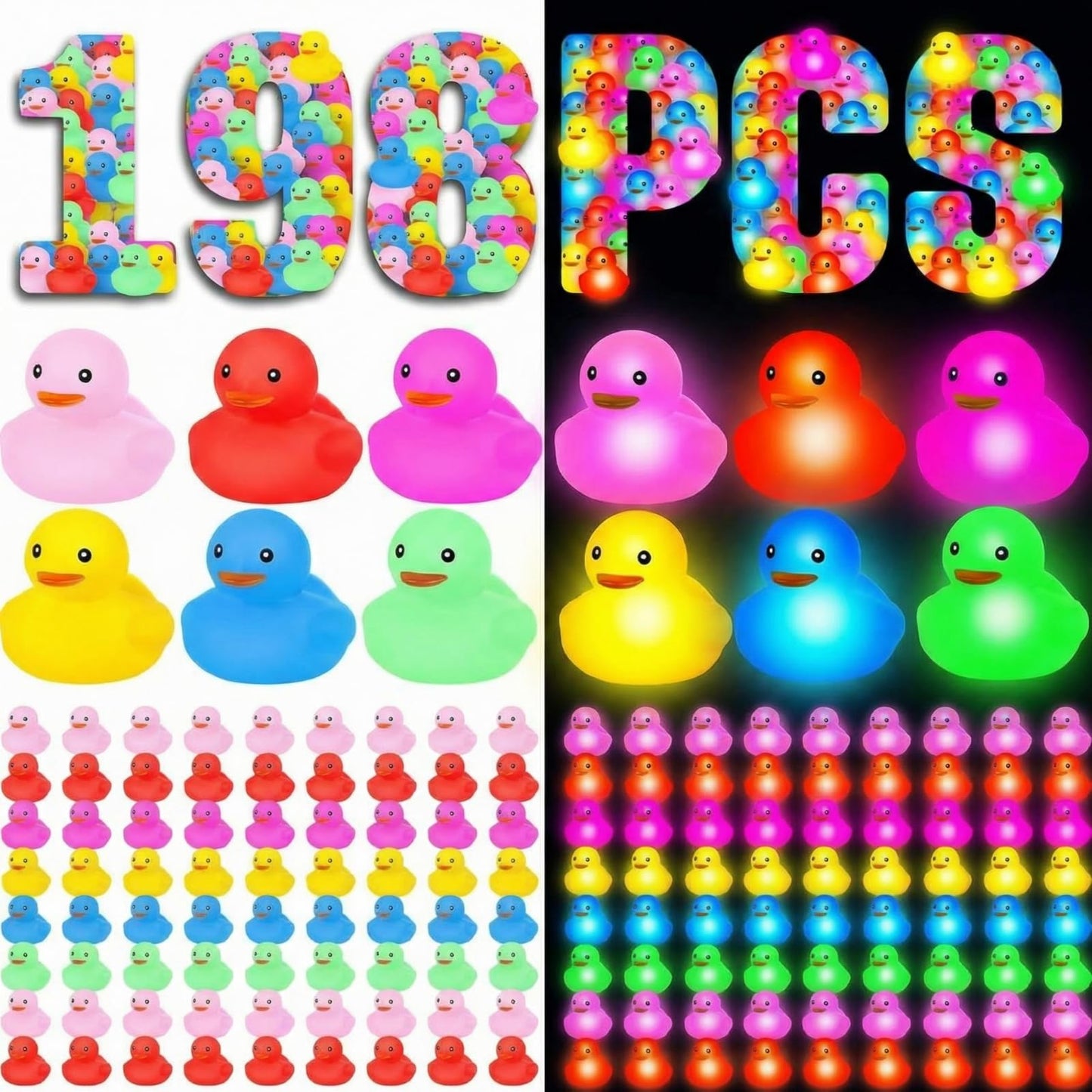 Deekin 48 Pcs LED Light-Up Rubber Ducks — Glow in the Dark Party Favors & Decor