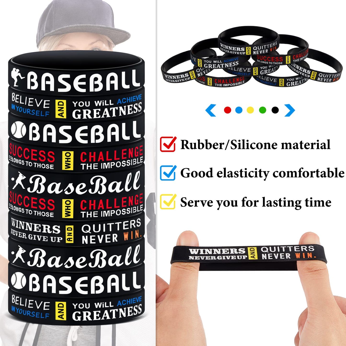 Deekin 36 Pcs Baseball Motivational Silicone Wristbands – 3 Styles for Team Spirit & Party Favors