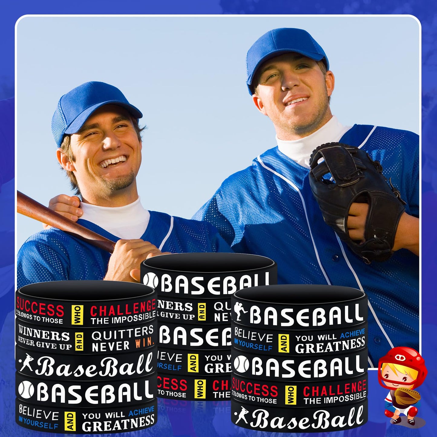 Deekin 36 Pcs Baseball Motivational Silicone Wristbands – 3 Styles for Team Spirit & Party Favors