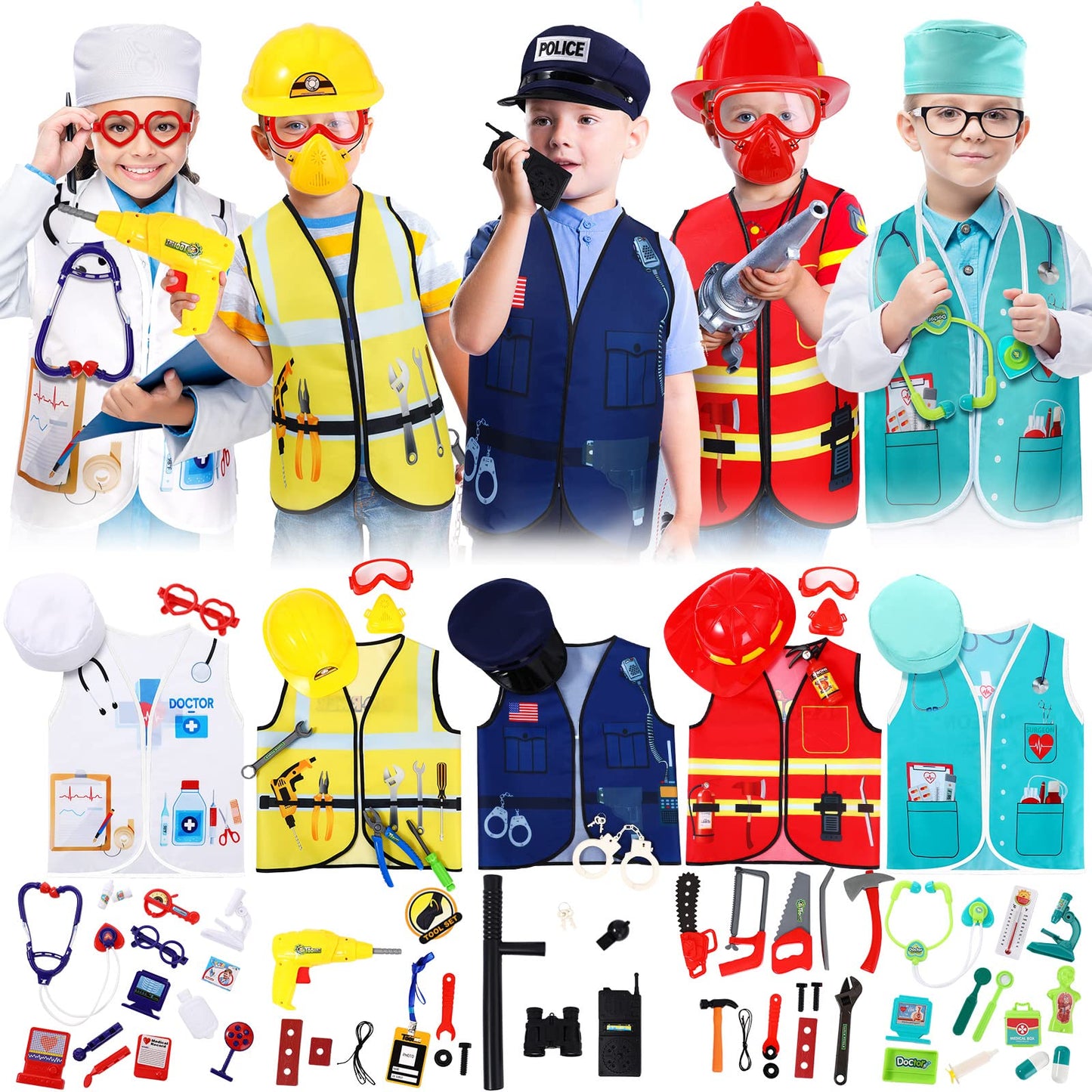 Deekin Community Helpers Costume Set for Kids – 5 Dress-Up Outfits (Ages 3–7)