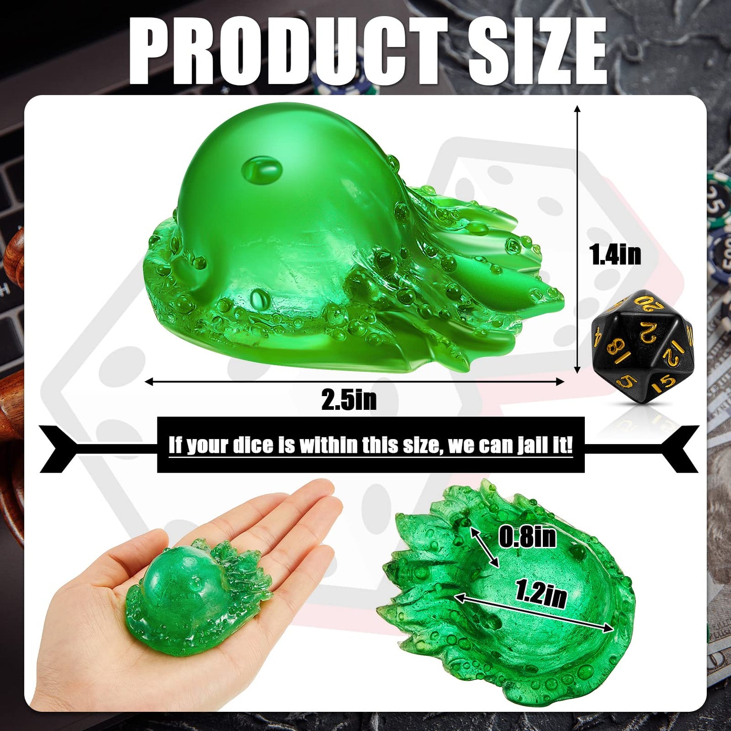 Deekin Dice Jail Gelatinous Cube – Translucent Resin Dice Prison Cage for Tabletop Games (Green)