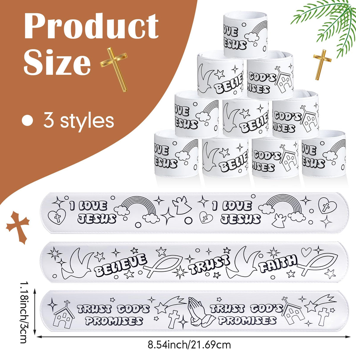Deekin 72 Pcs Color Your Own Faith Slap Bracelets – Easter Christian Craft Kit
