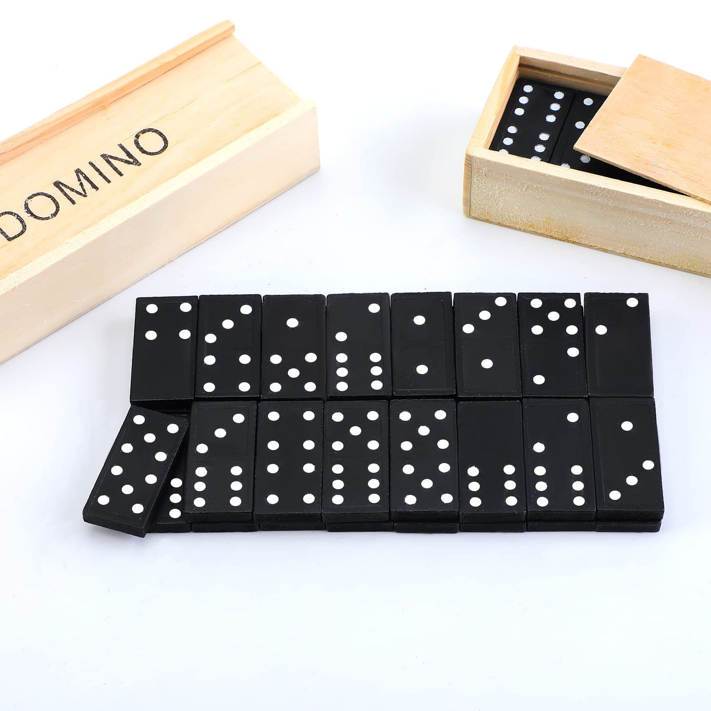 Deekin 50 Pack Mini Dominos Set – 28-Tile Double-6 Dominoes with Wooden Case for Travel & Parties