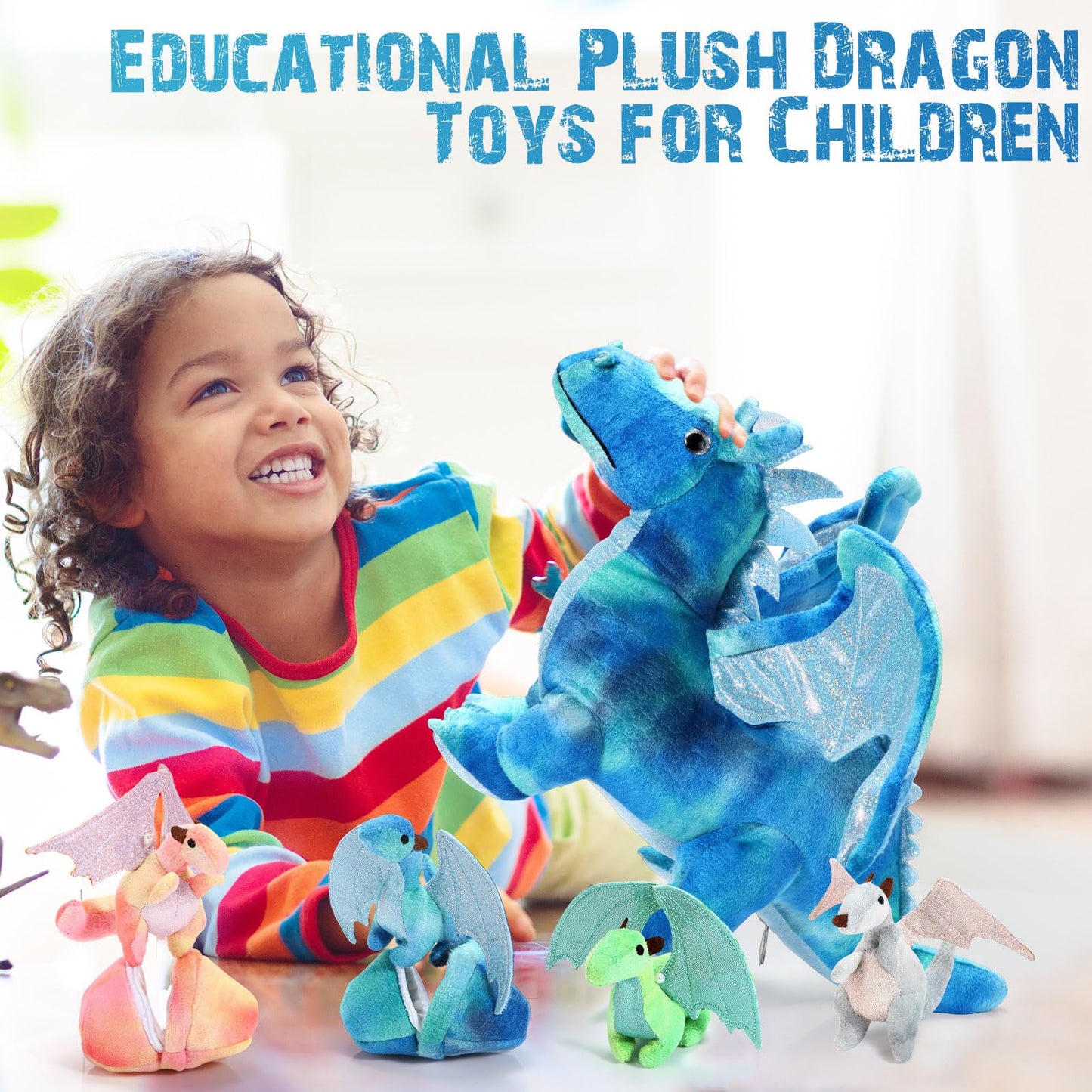 Deekin 7-Piece Dragon Toy Set — 16-Inch Large Dragon Plush with 4 Baby Dragons & 2 Eggs
