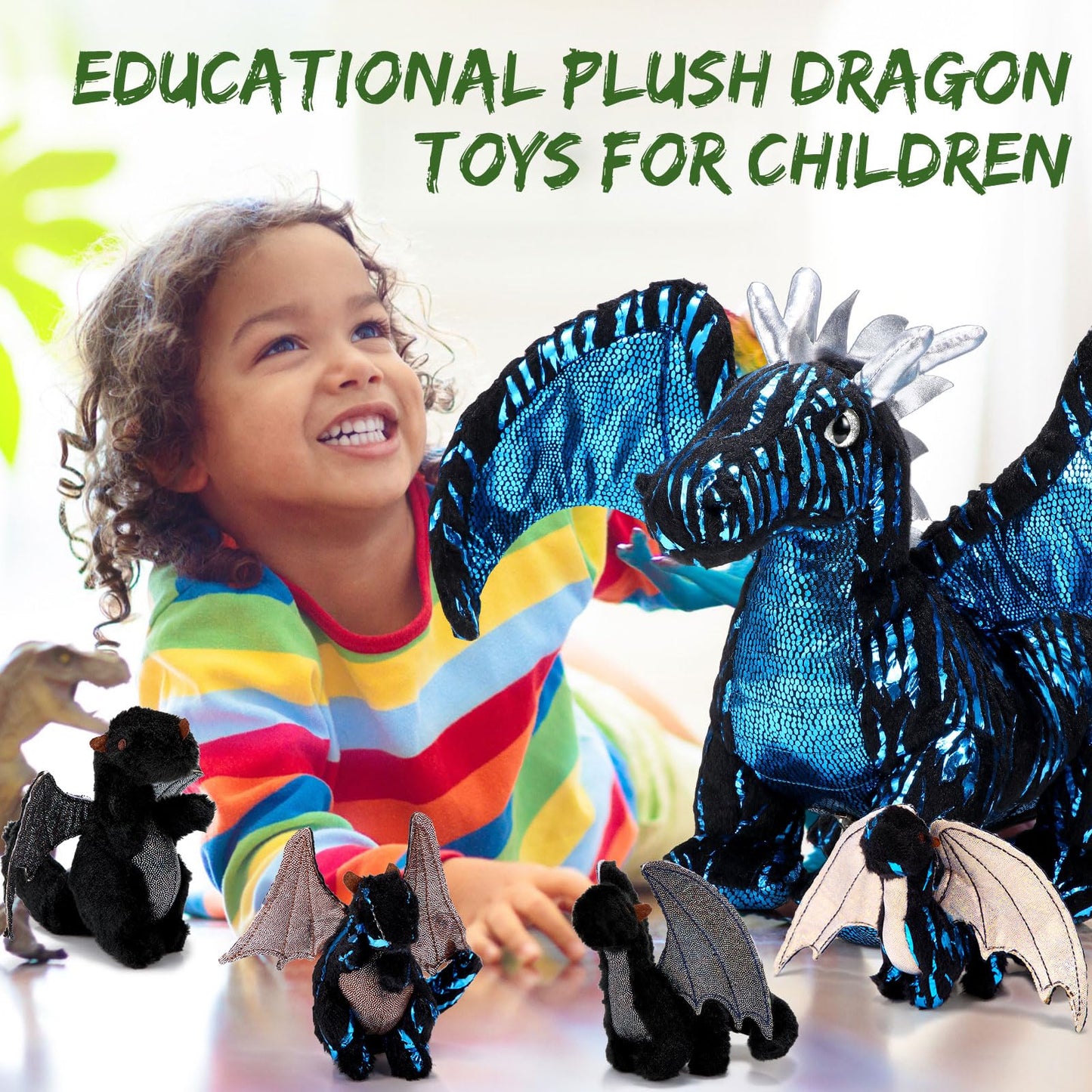Deekin 7-Pcs Dragon Toy Set – 16-Inch Large Dragon Plush with 4 Babies & 2 Eggs