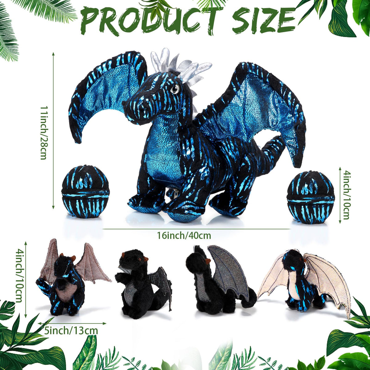 Deekin 7-Pcs Dragon Toy Set – 16-Inch Large Dragon Plush with 4 Babies & 2 Eggs