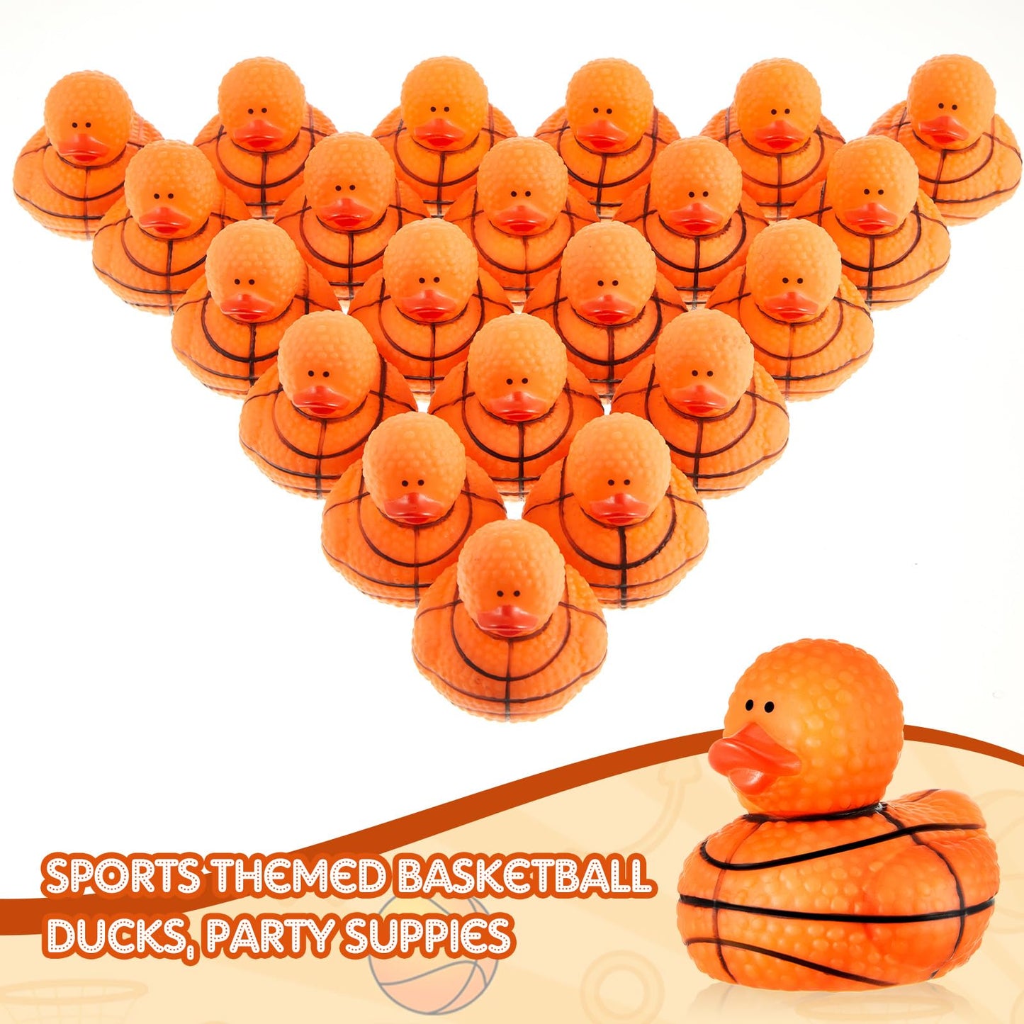 Deekin Basketball Rubber Ducks 24-Pack – 2-Inch Bulk Party Favors for Sports Events