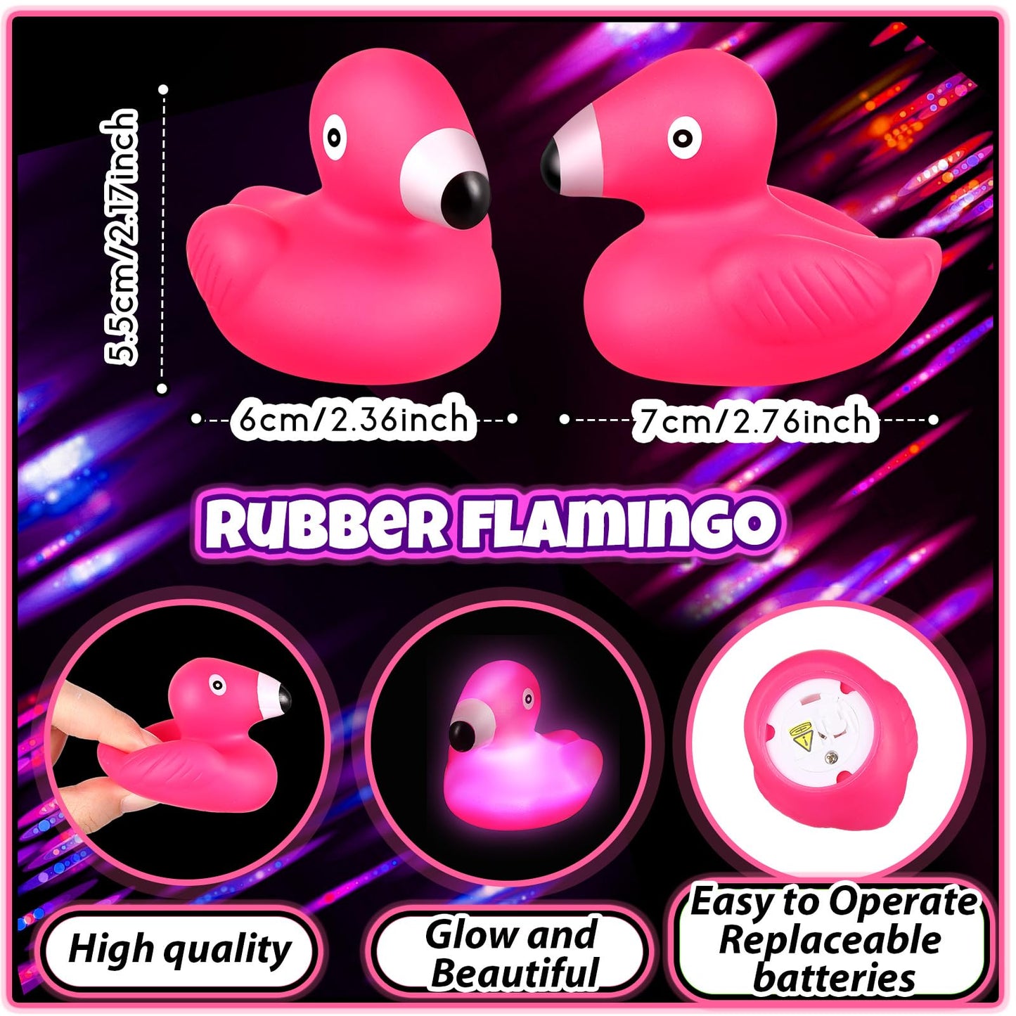 Deekin 48 Pcs LED Light-Up Flamingo Rubber Ducks - 2.76'' Glow Party Favors
