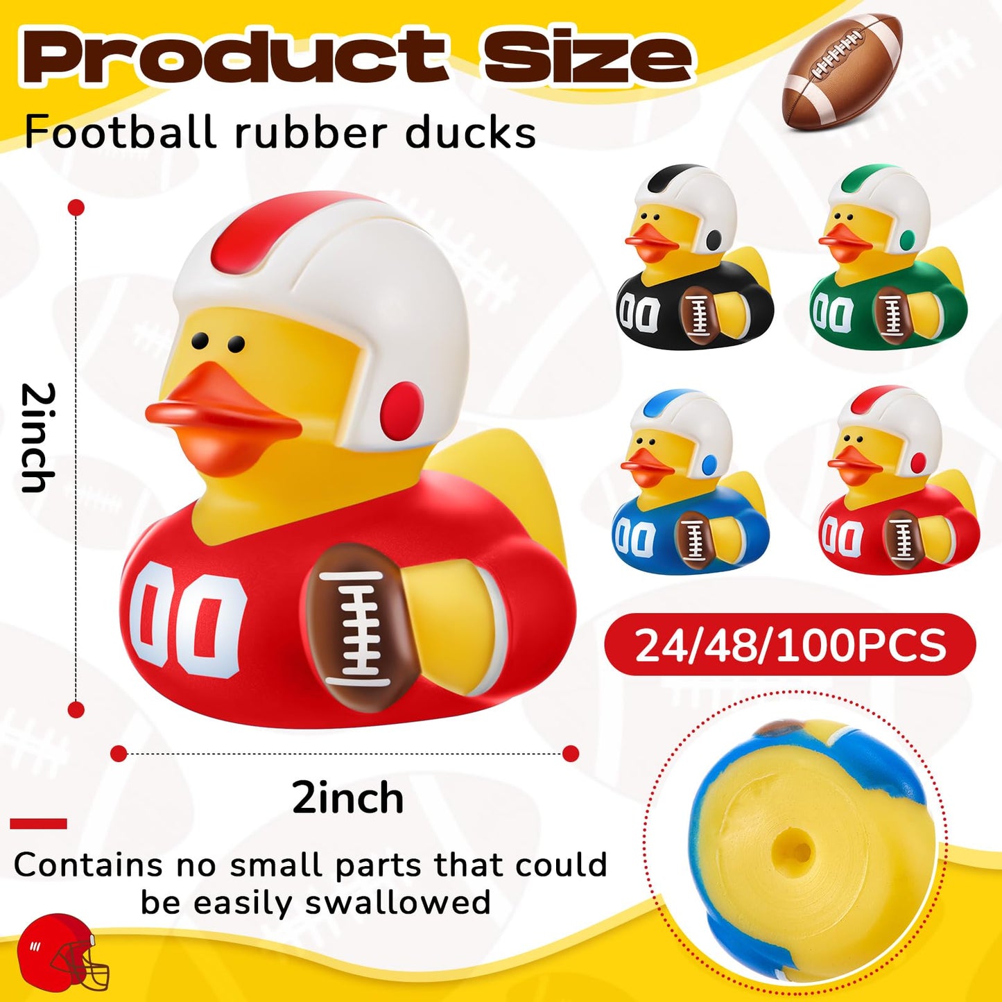 Deekin Football Rubber Ducks 2-Inch Bulk Pack – 24 Football Themed Party Favors & Decor