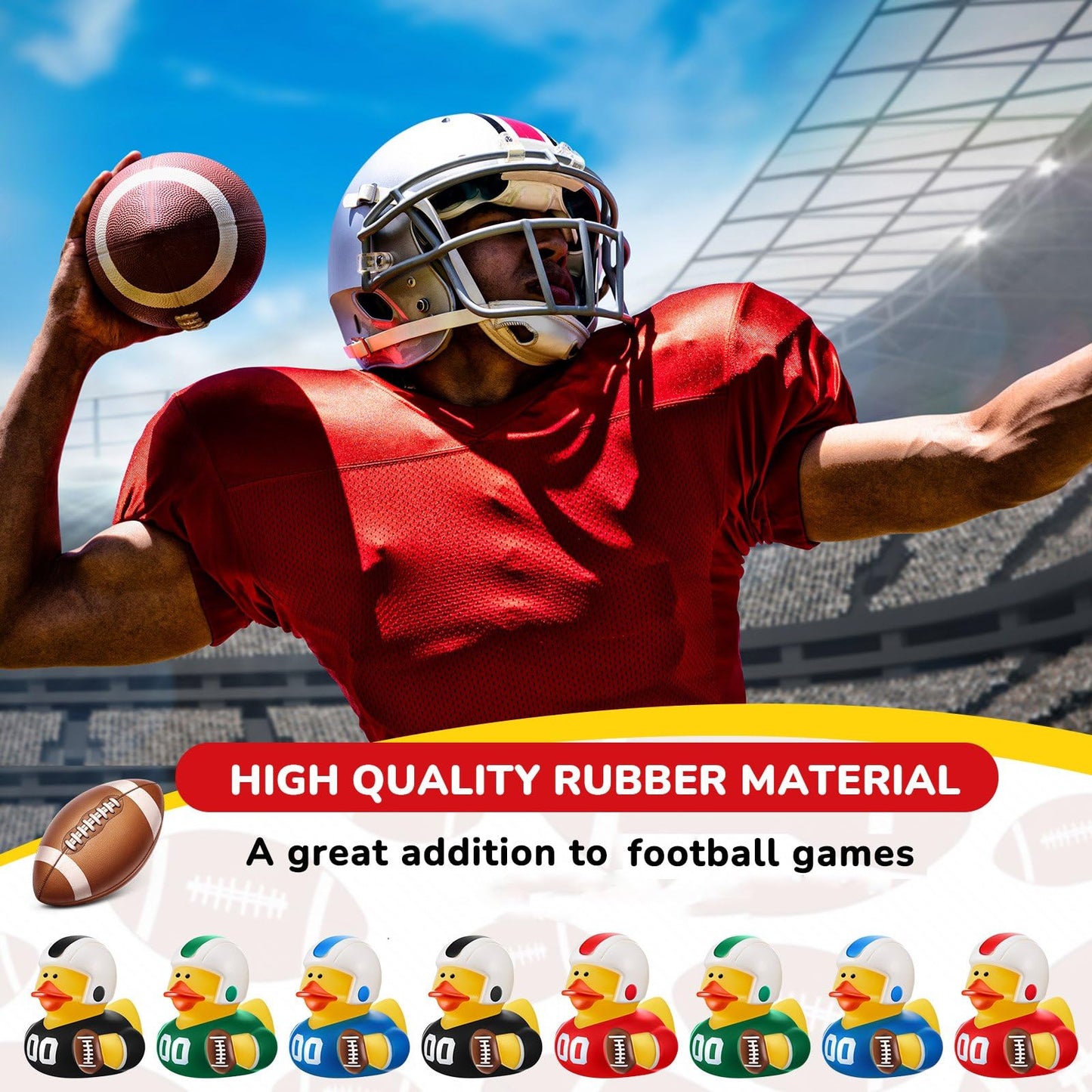 Deekin Football Rubber Ducks 2-Inch Bulk Pack – 24 Football Themed Party Favors & Decor