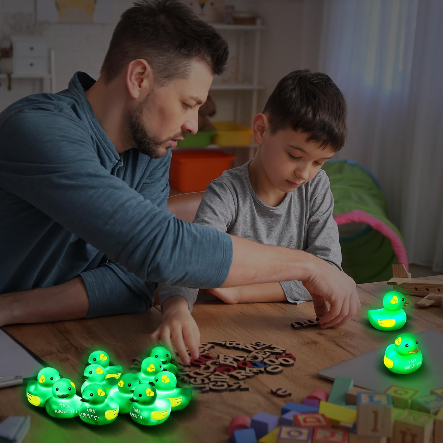 Deekin 100 LED Mental Health Rubber Ducks – 2'' Green Ribbon Glow for Fundraisers