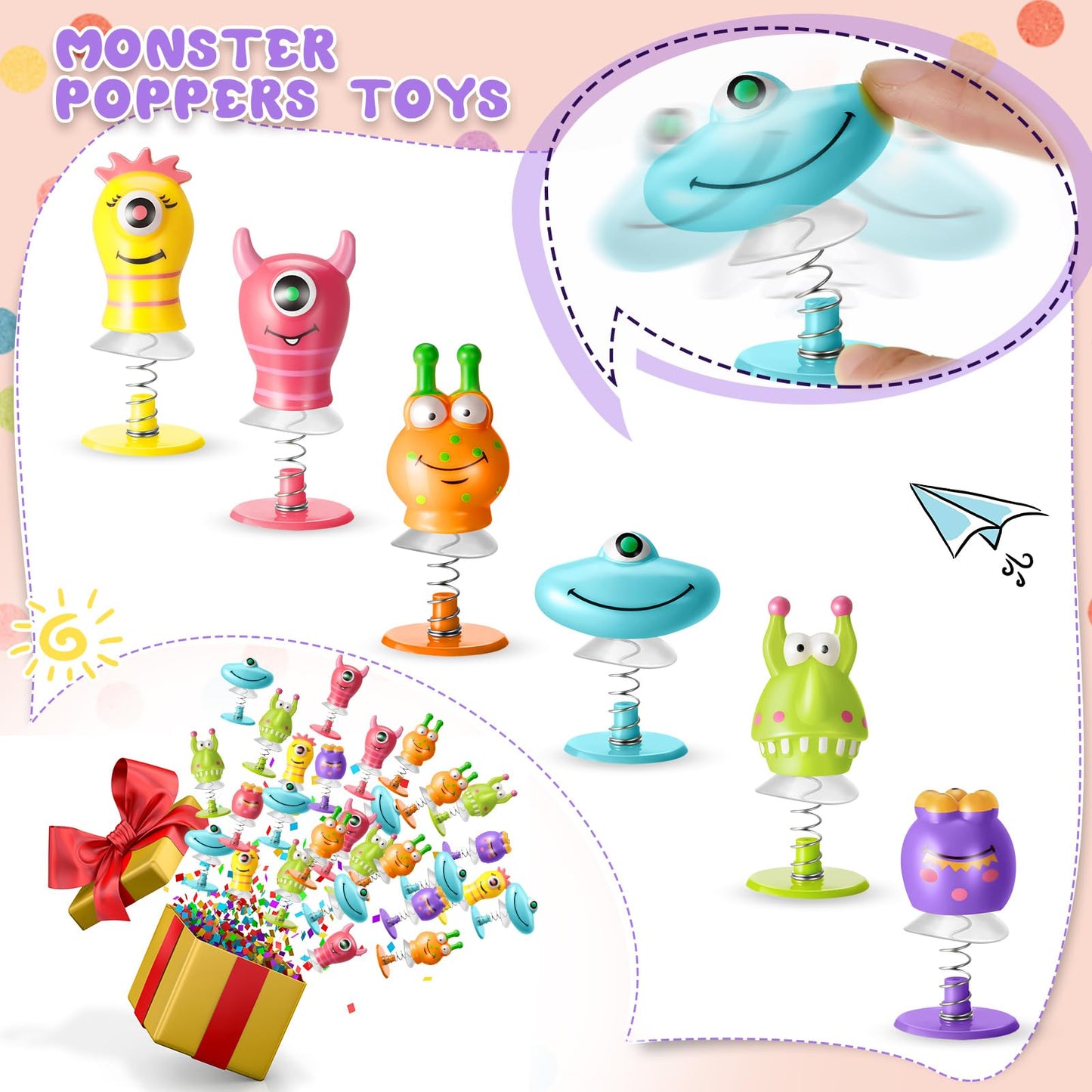 Deekin 60-Piece Big Eye Animal Spring Launcher Toys – 6 Styles Jumping Party Favors for Kids