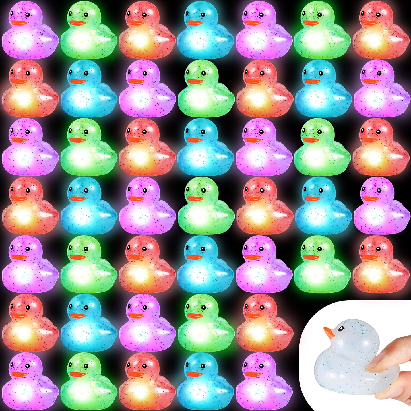 Deekin 48 Pcs LED Light Up Rubber Ducks – 2in Glow Party Favors & Decor (Clear)