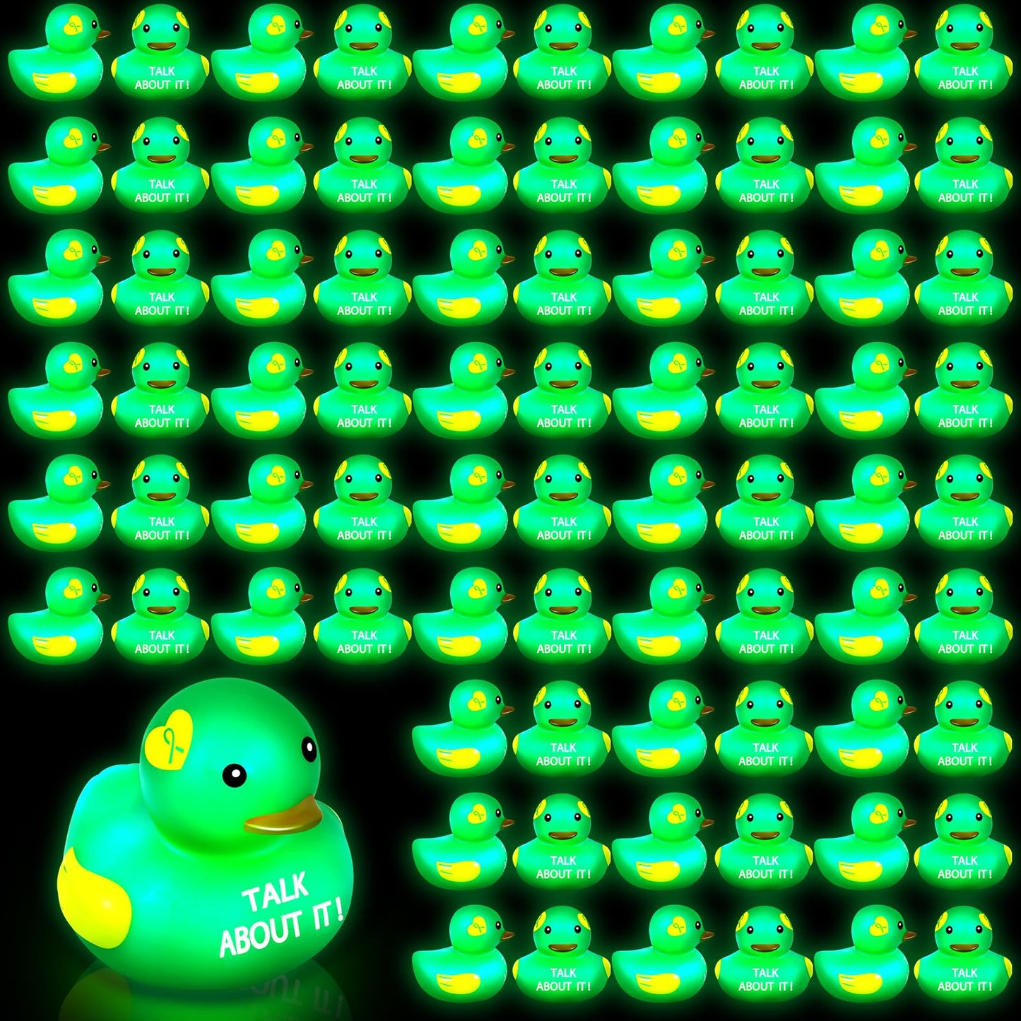 Deekin 100 LED Mental Health Rubber Ducks – 2'' Green Ribbon Glow for Fundraisers