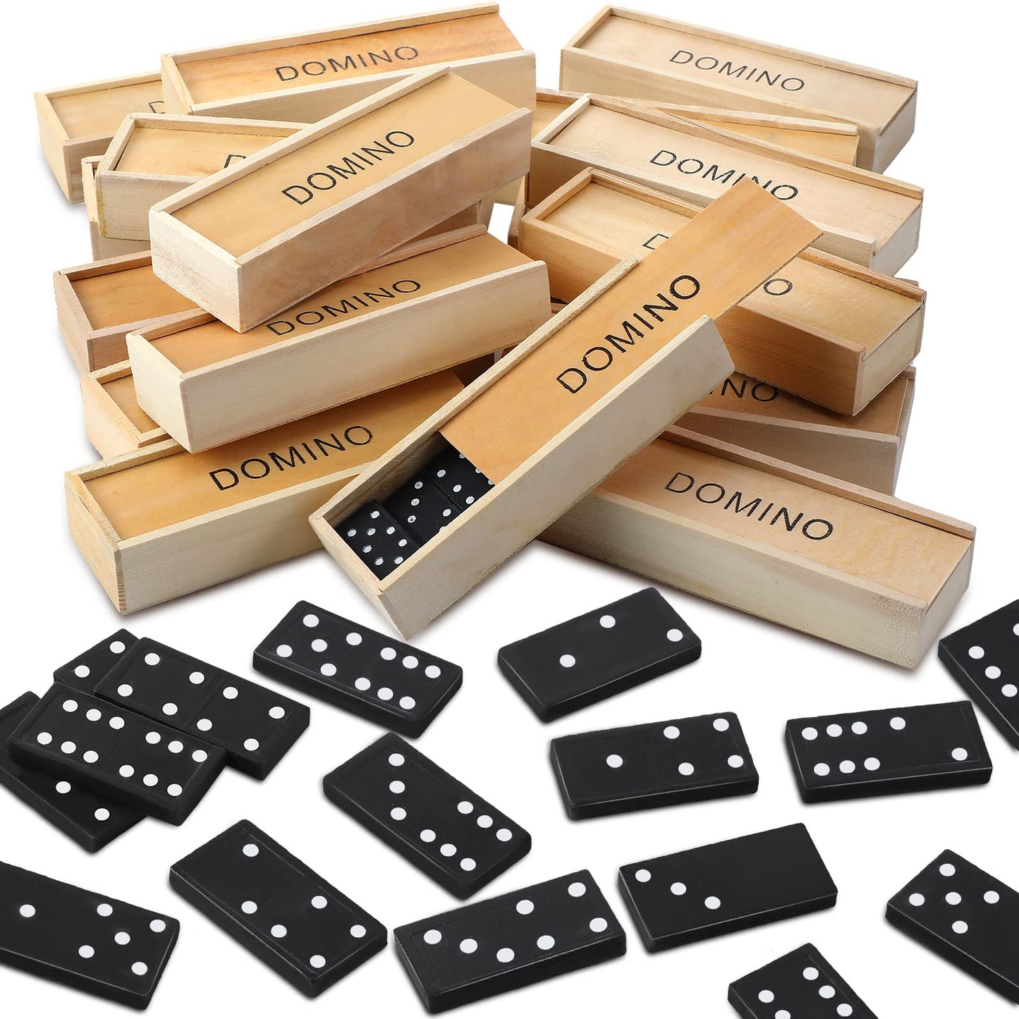 Deekin 50 Pack Mini Dominos Set – 28-Tile Double-6 Dominoes with Wooden Case for Travel & Parties