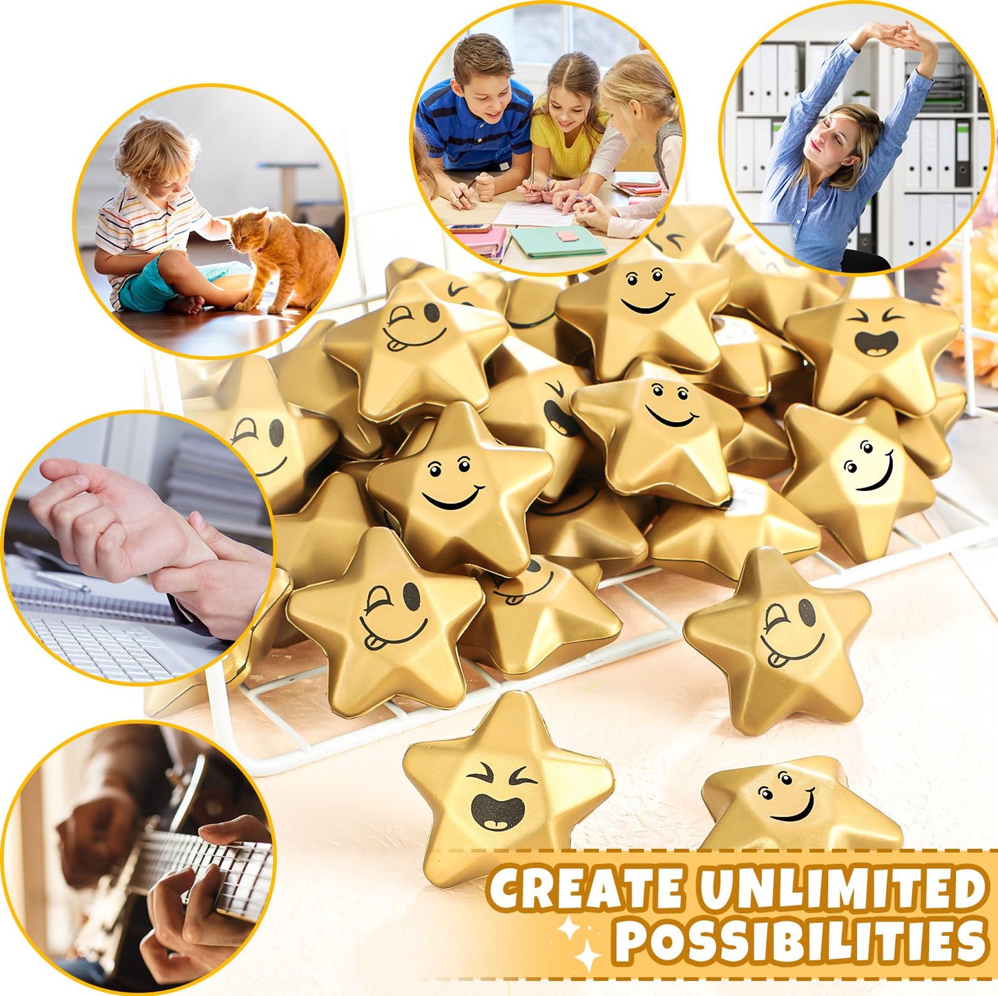 Deekin 36-Piece Star Stress Balls — Mini Foam Squeeze Toys 1.6 in