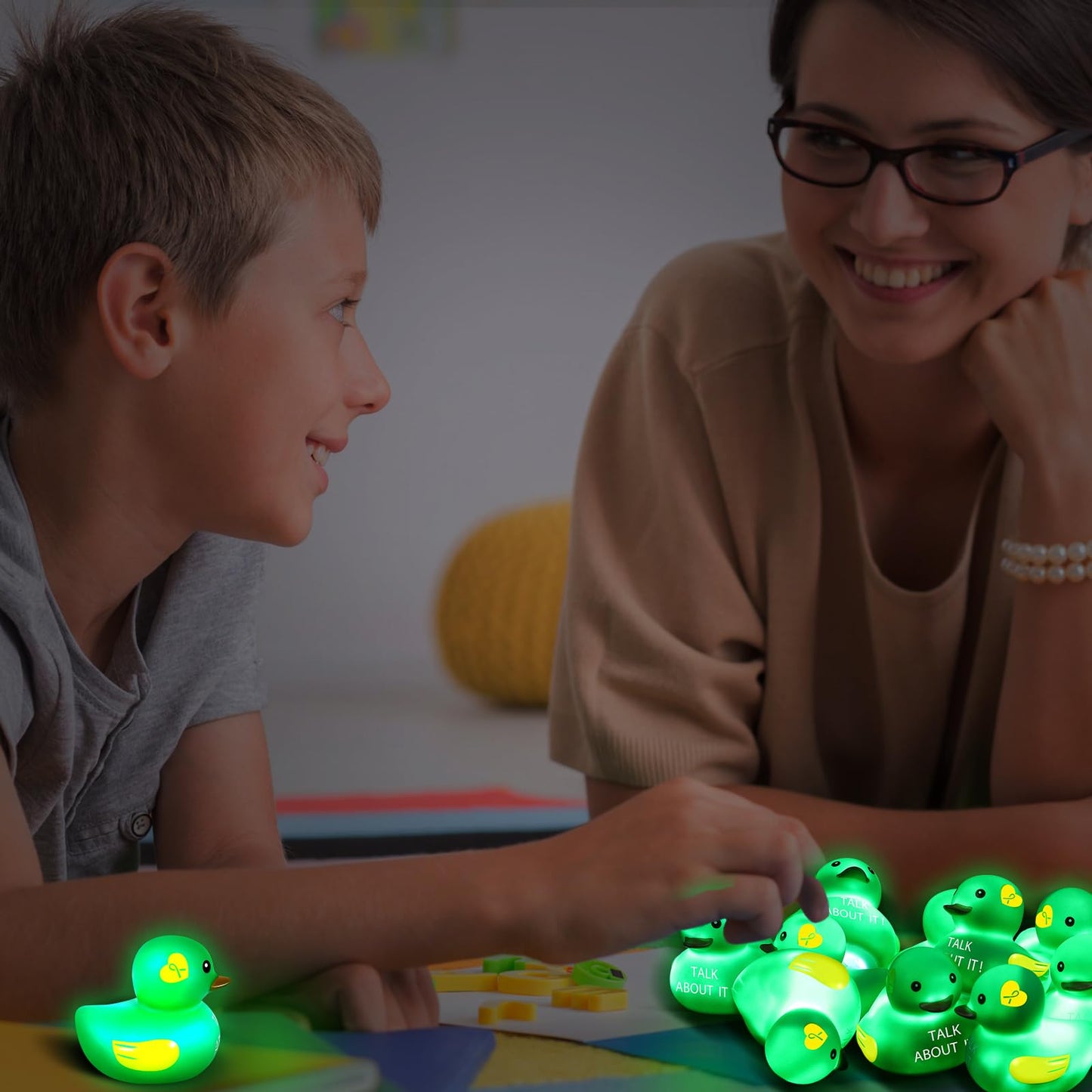 Deekin 100 LED Mental Health Rubber Ducks – 2'' Green Ribbon Glow for Fundraisers