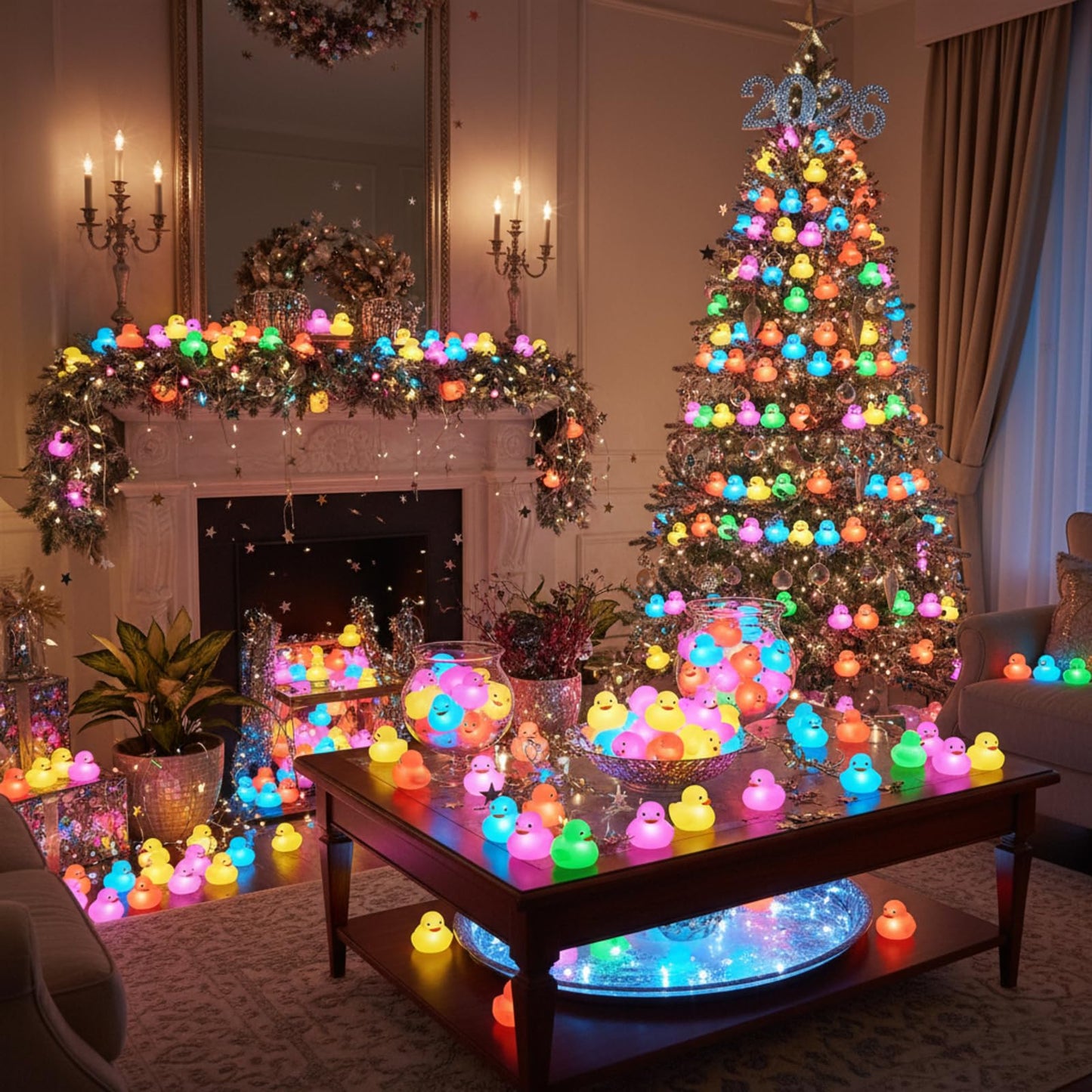 Deekin 48 Pcs LED Light-Up Rubber Ducks — Glow in the Dark Party Favors & Decor
