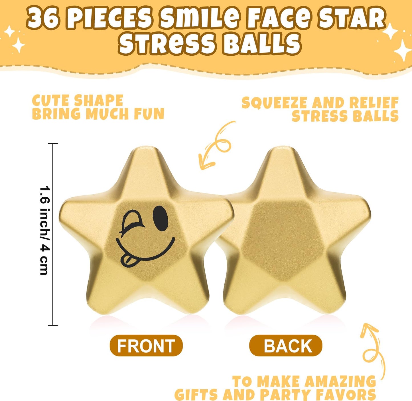 Deekin 36-Piece Star Stress Balls — Mini Foam Squeeze Toys 1.6 in
