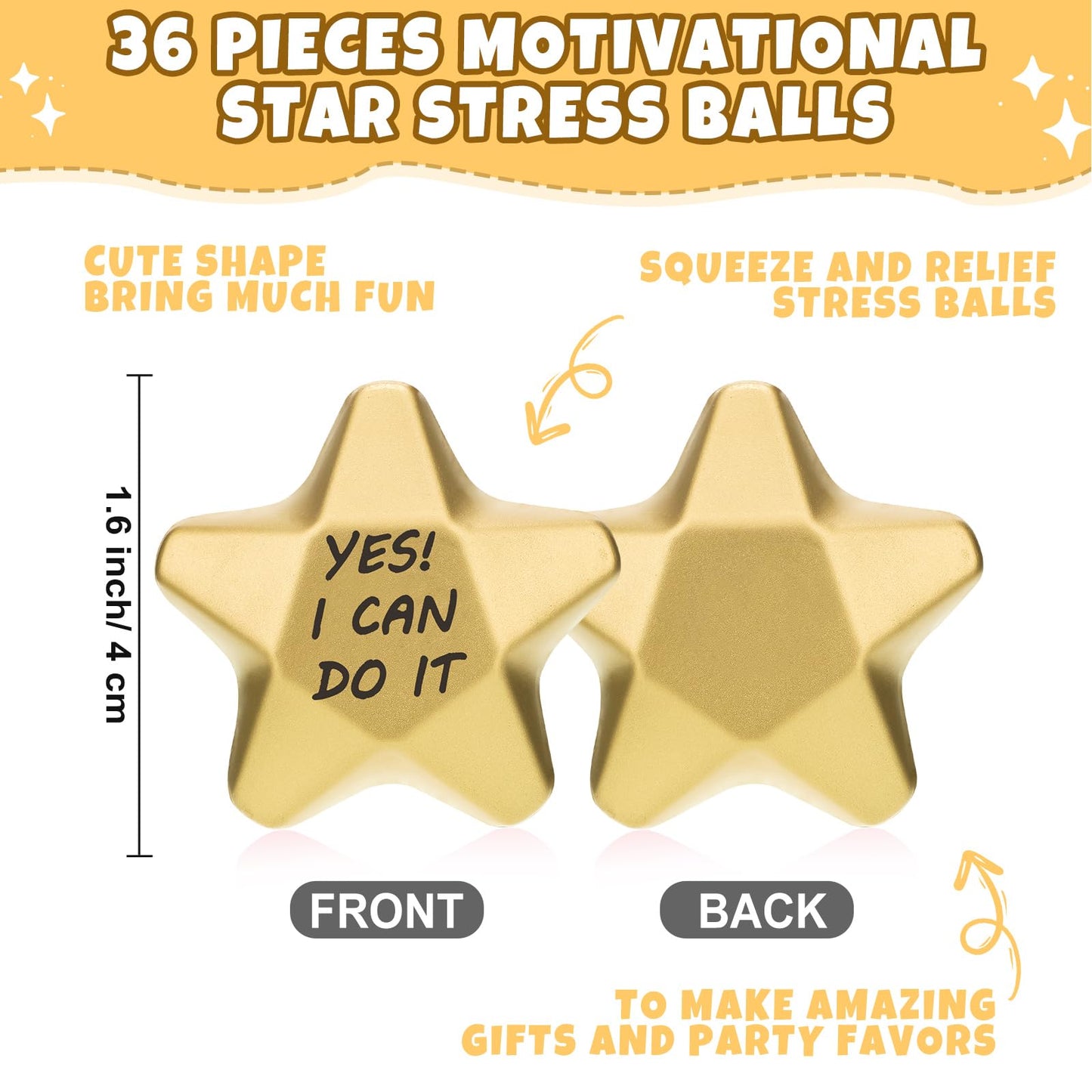 Deekin 36-Piece Star Foam Stress Balls – Mini 1.6" Squeeze Toys