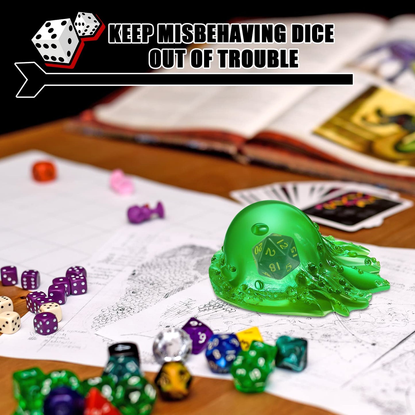 Deekin Dice Jail Gelatinous Cube – Translucent Resin Dice Prison Cage for Tabletop Games (Green)
