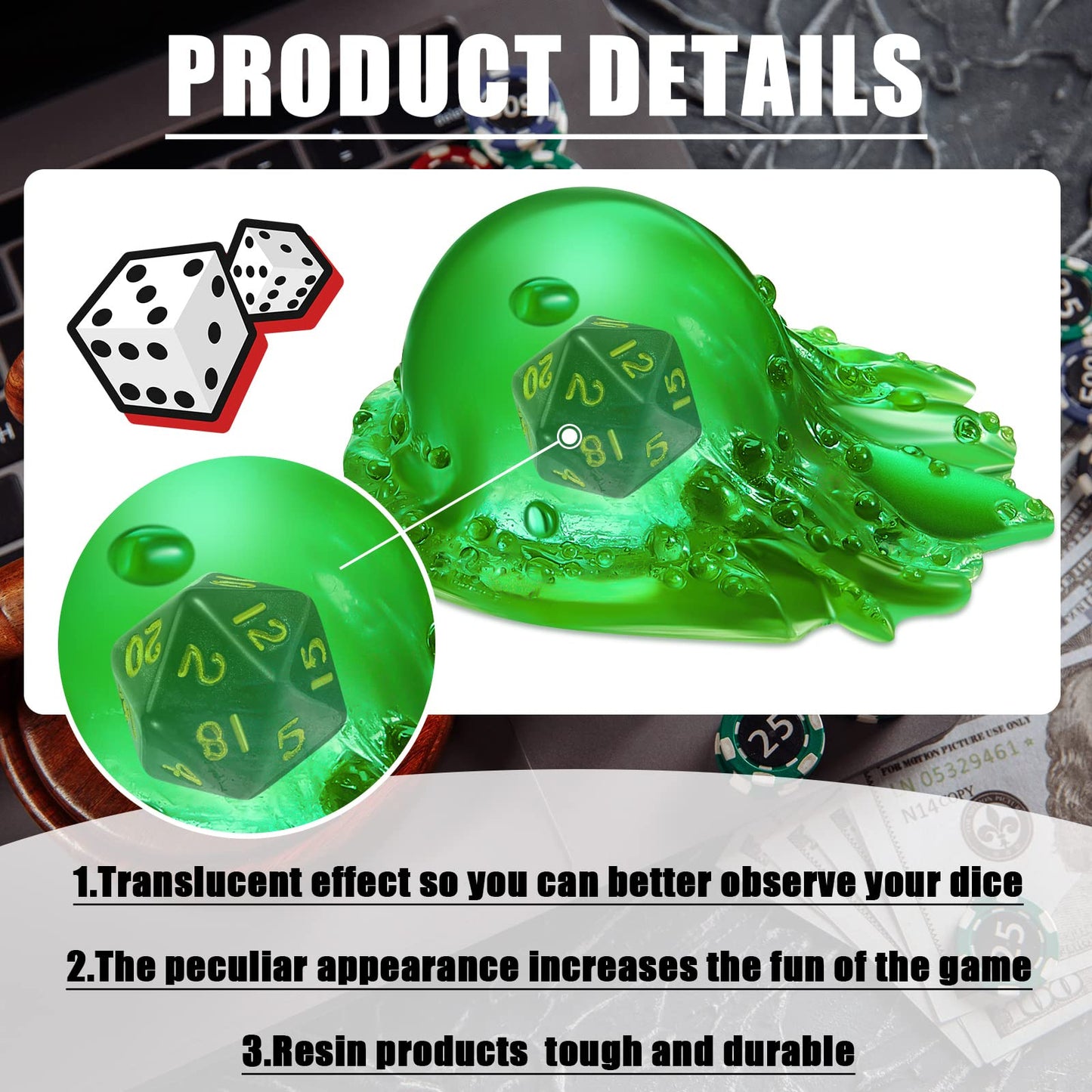 Deekin Dice Jail Gelatinous Cube – Translucent Resin Dice Prison Cage for Tabletop Games (Green)