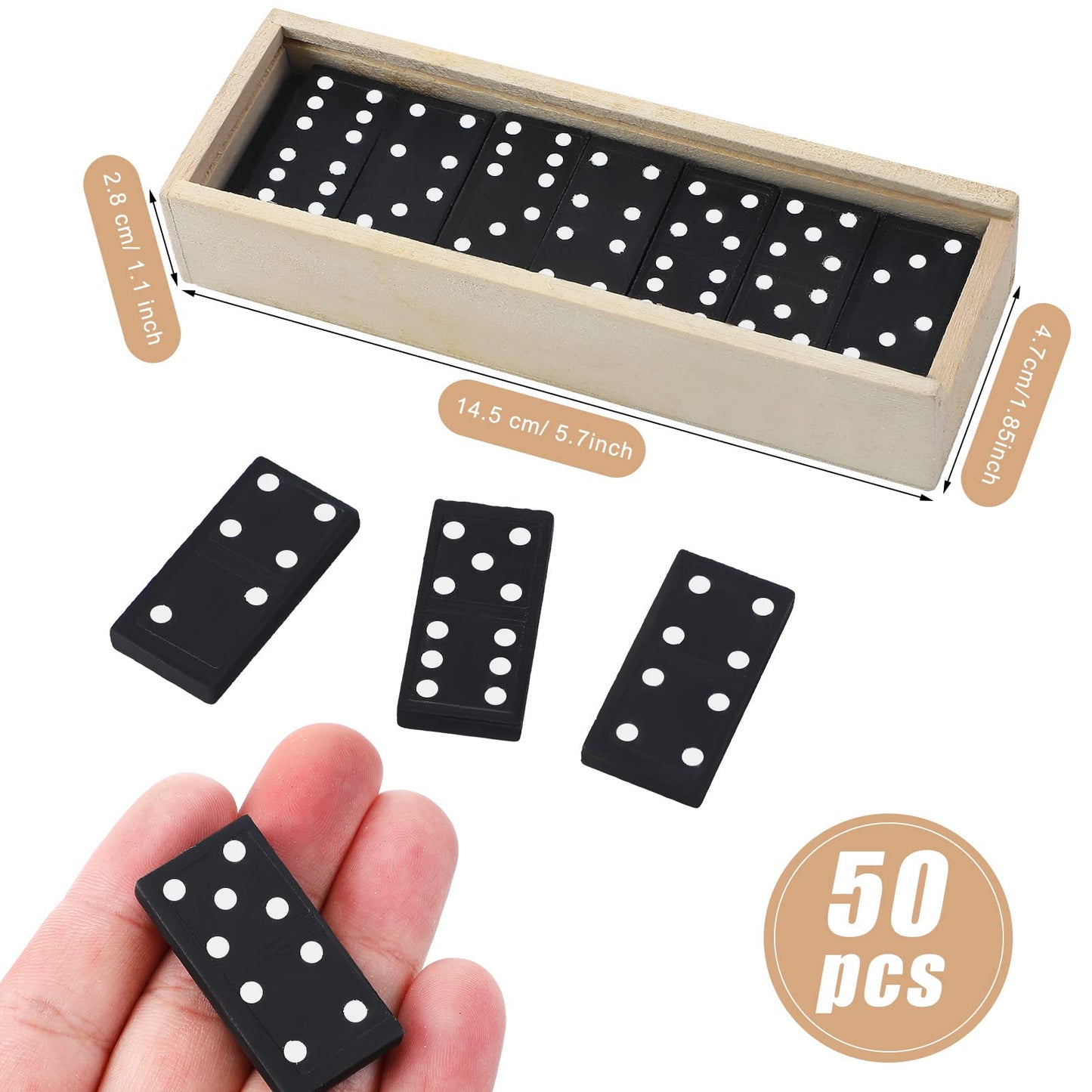Deekin 50 Pack Mini Dominos Set – 28-Tile Double-6 Dominoes with Wooden Case for Travel & Parties