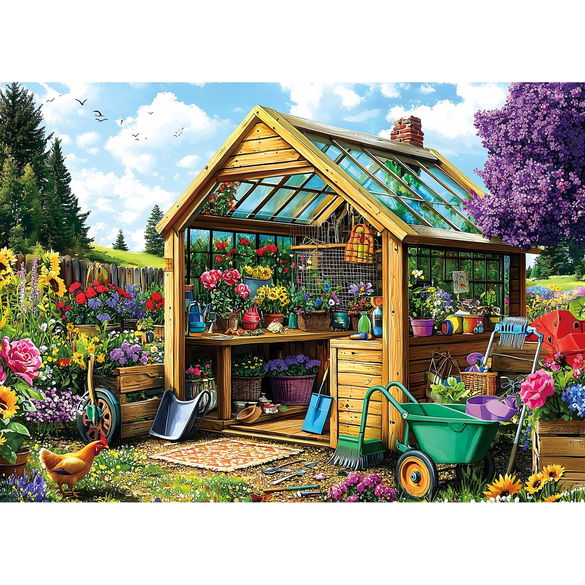 Deepcom 1000-Piece Garden Shed Greenhouse Puzzle – Vibrant Floral & Tool Scene