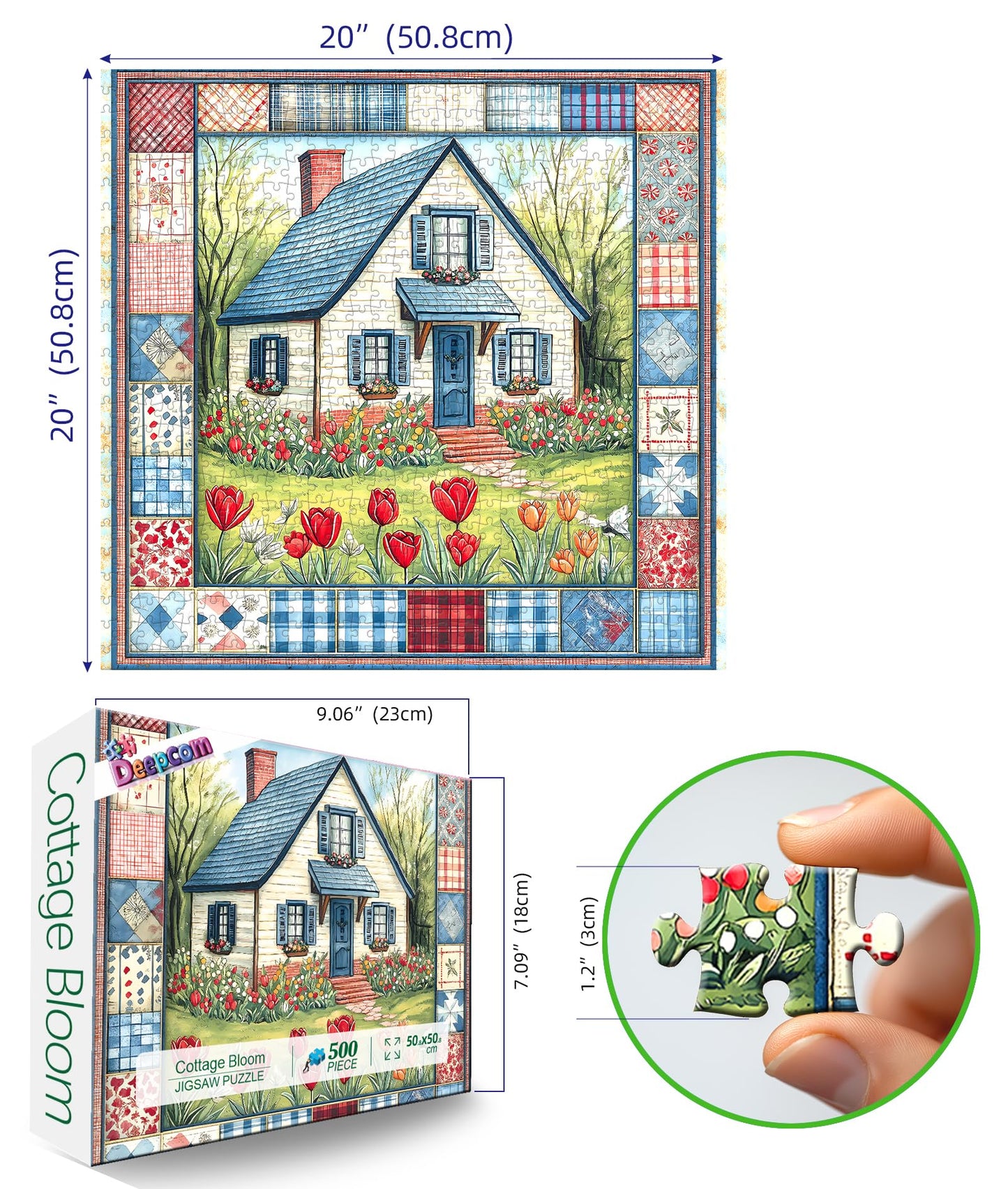 Deepcom Cottage Bloom 500-Piece Puzzle – 20x20 in, Cozy Country Garden Scene