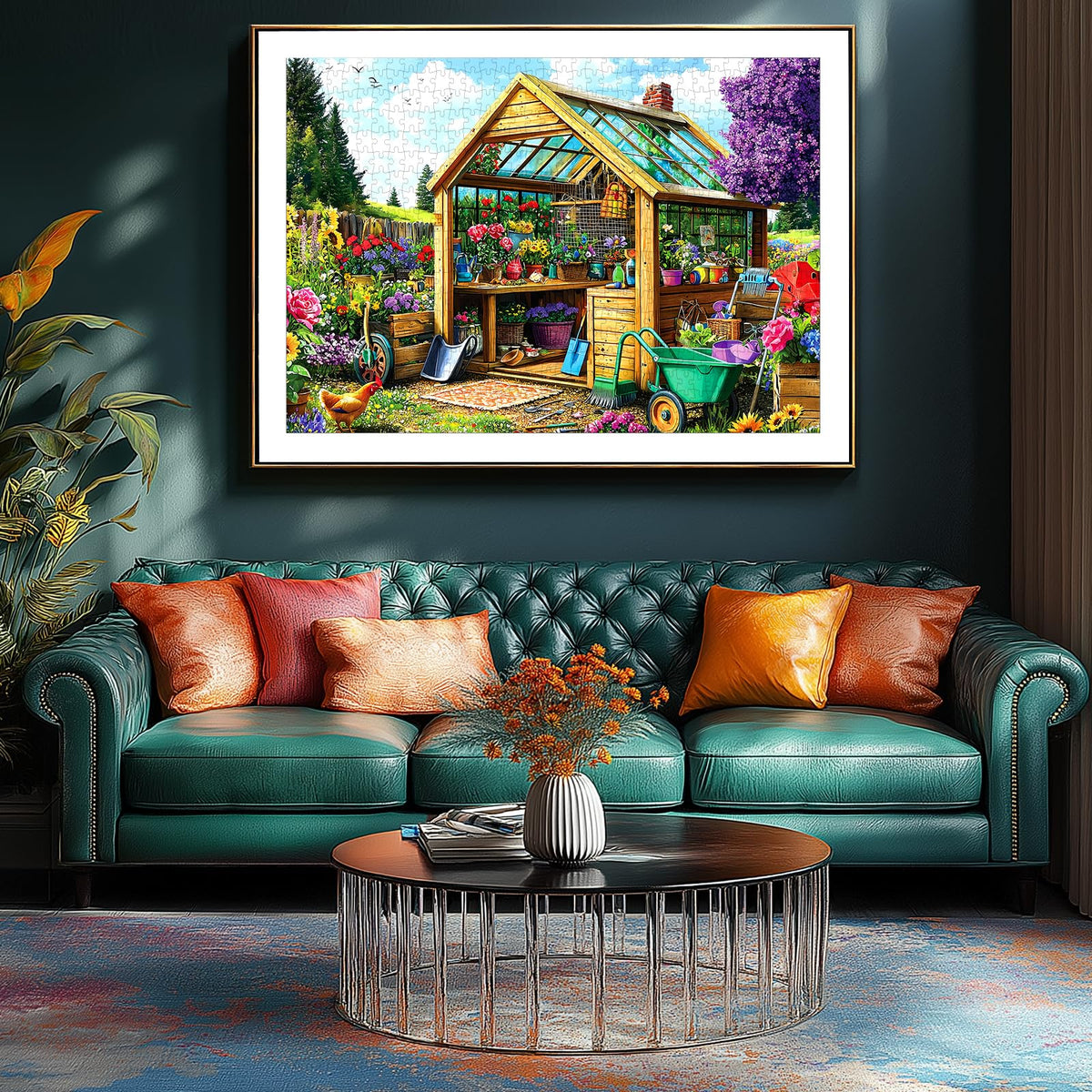 Deepcom 1000-Piece Garden Shed Greenhouse Puzzle – Vibrant Floral & Tool Scene
