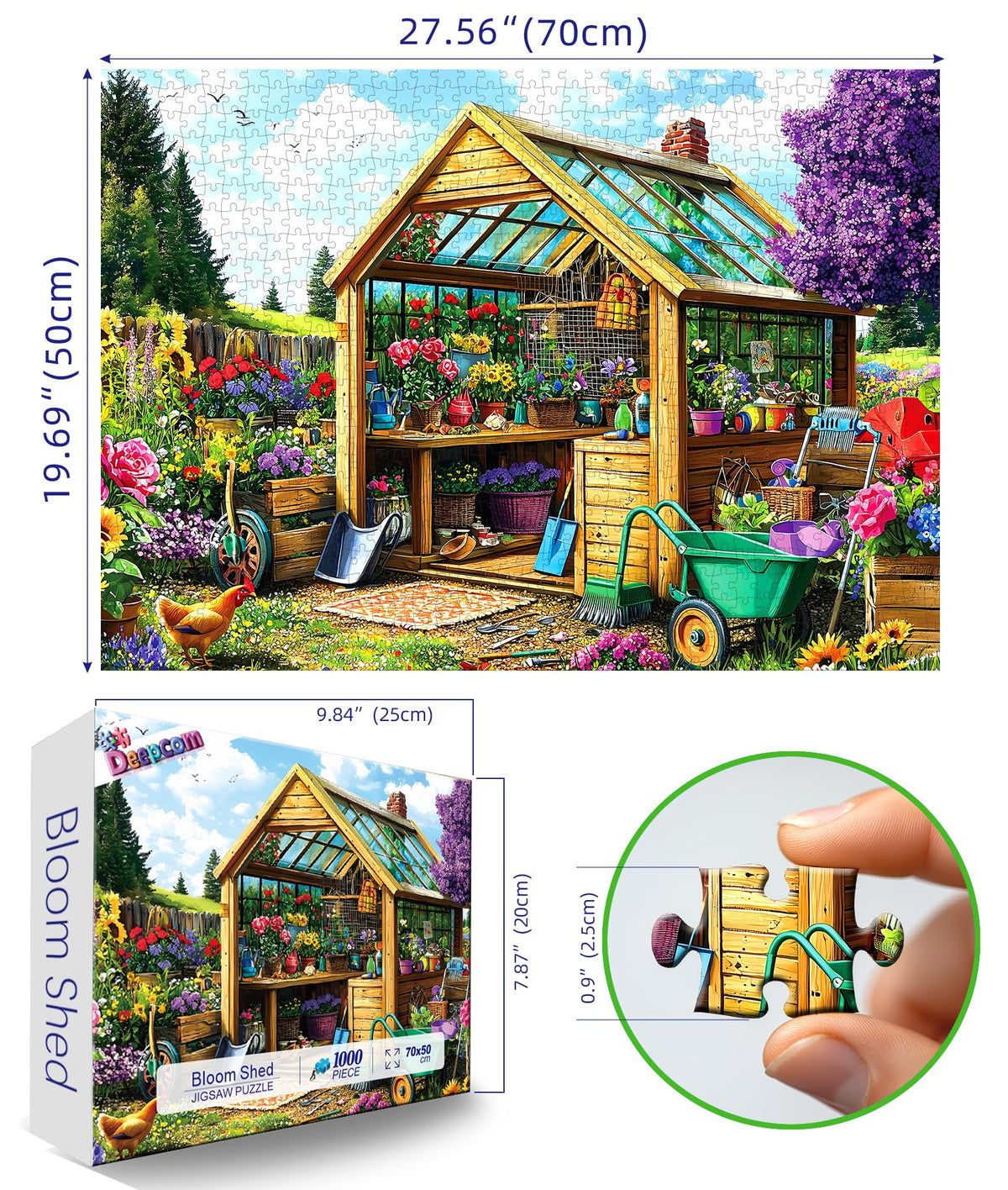 Deepcom 1000-Piece Garden Shed Greenhouse Puzzle – Vibrant Floral & Tool Scene