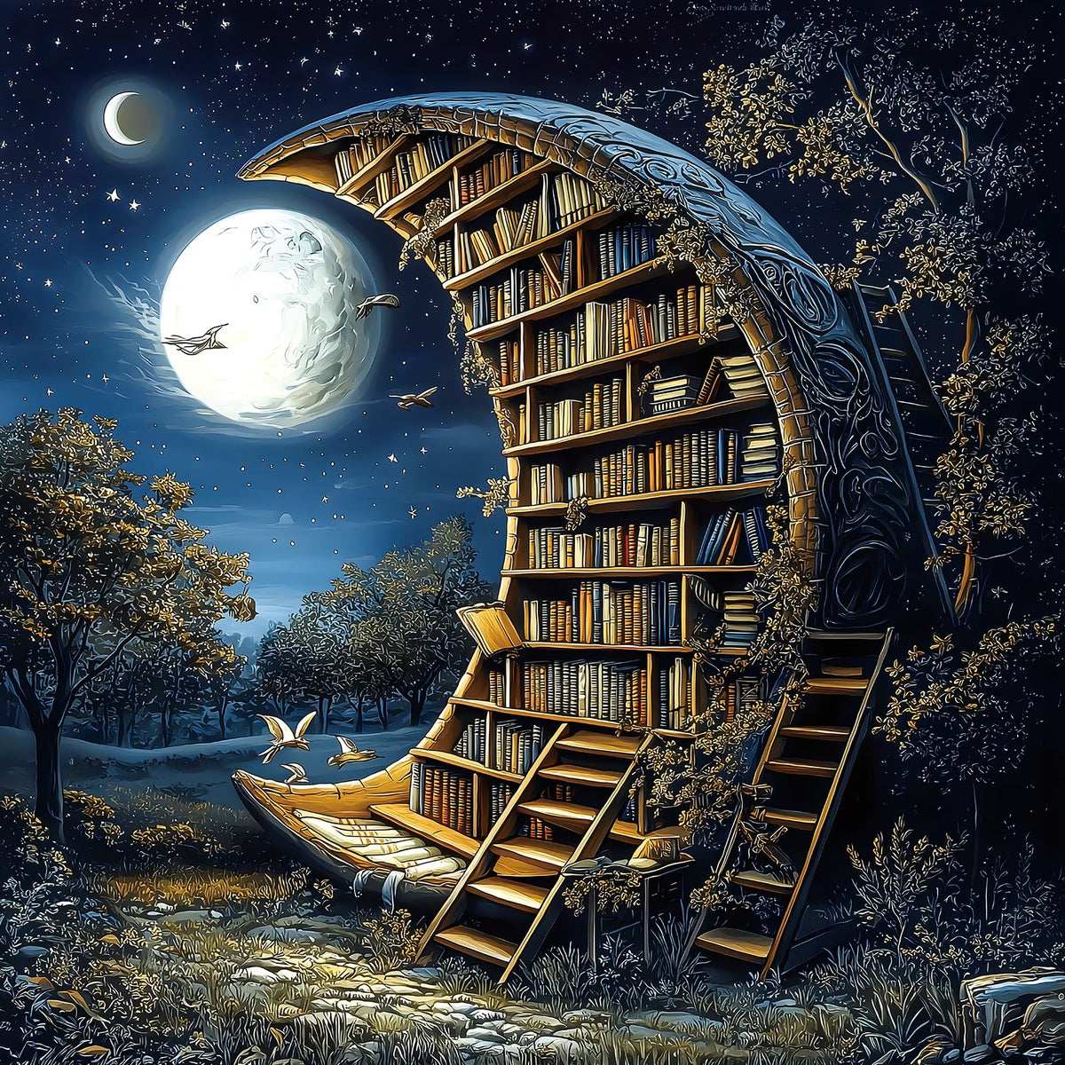Deepcom Moonlit Book Haven 500-Piece Puzzle – Enchanted Night Library, 20x20 in