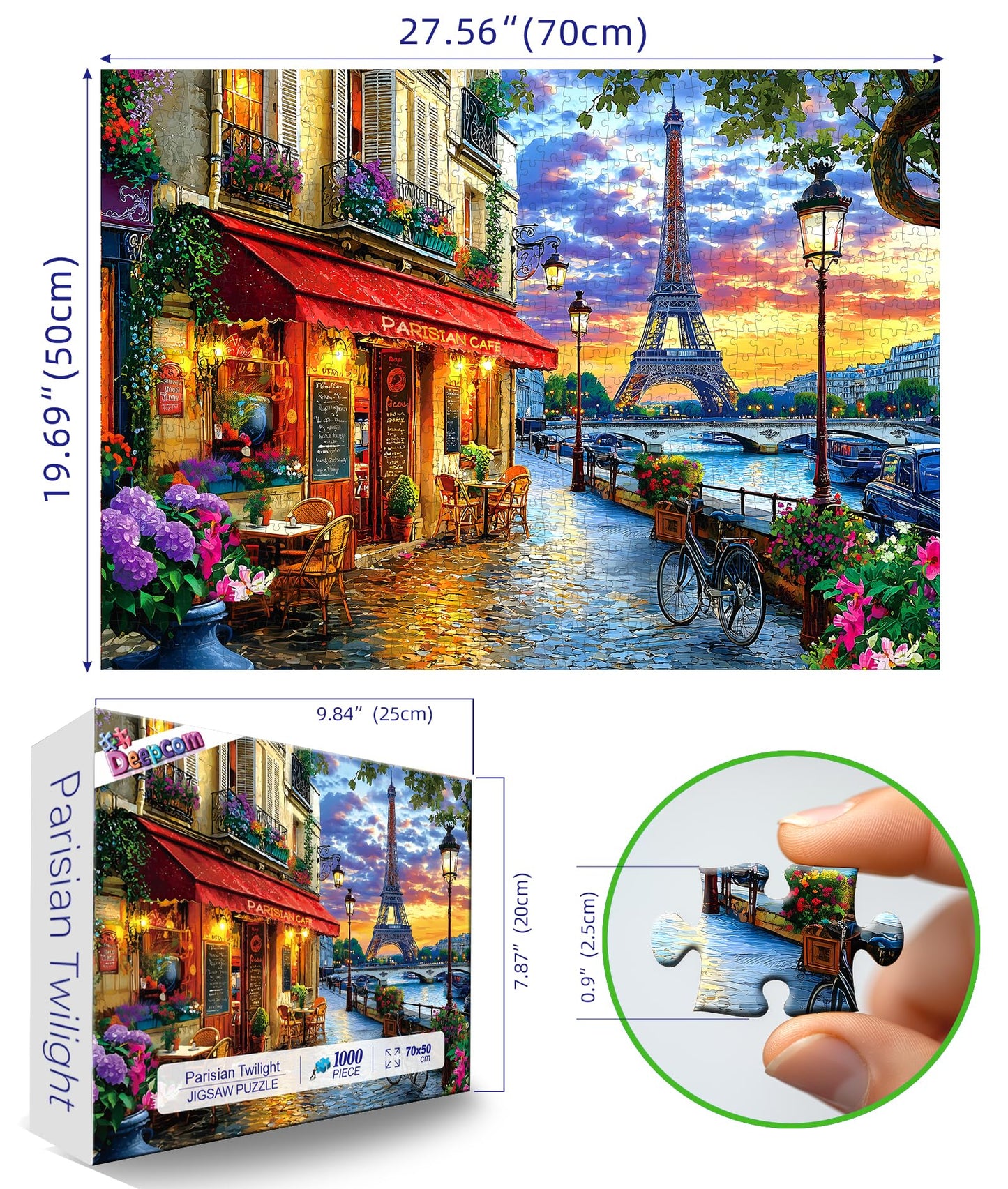 Deepcom 1000-Piece Paris Twilight Puzzle for Adults – Eiffel Tower & Seine Scene, Stress Relief