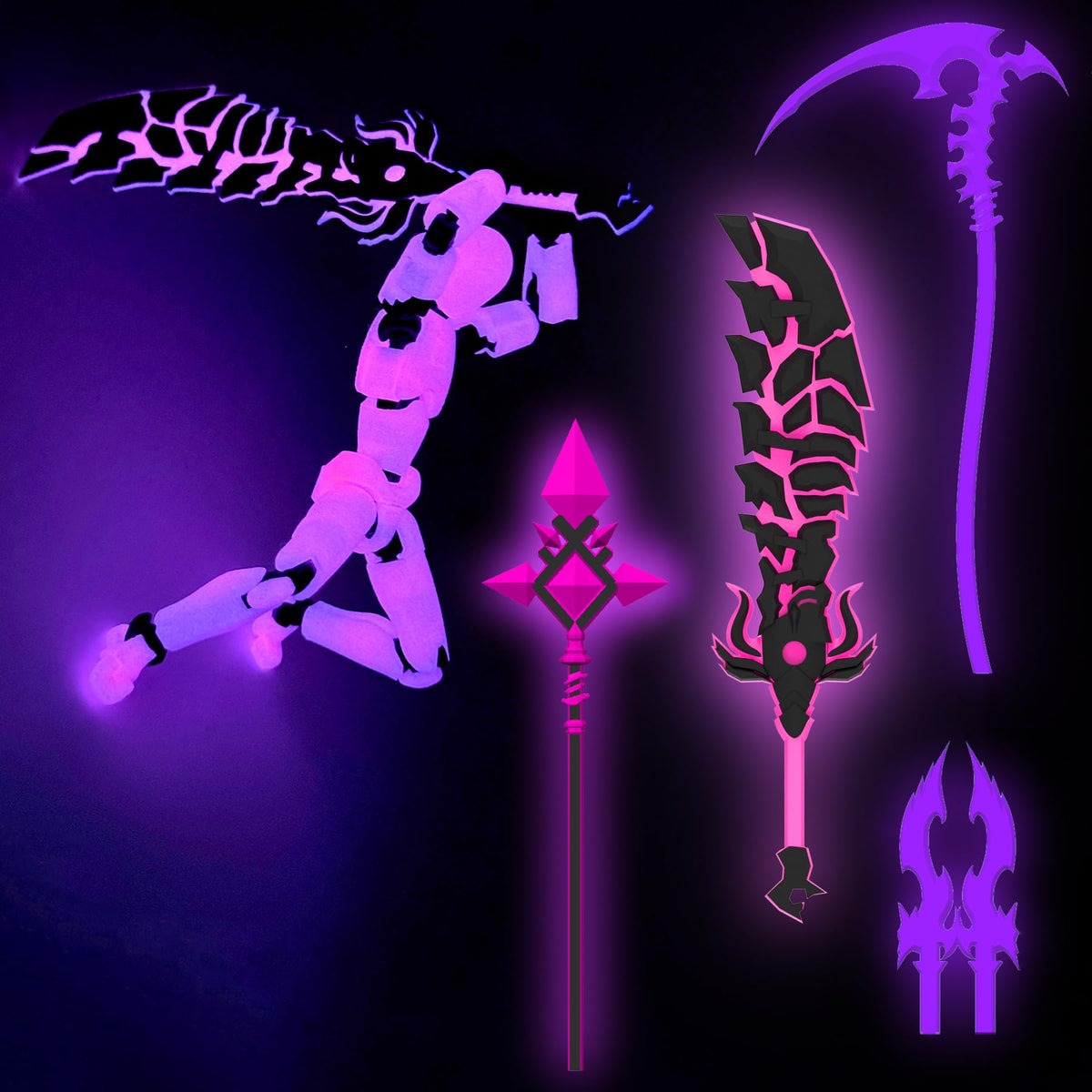 Deeplus Glowing Titan 13 Action Figure Set – Pre-Assembled T13 Figures with Glow Weapons (Rose Red)