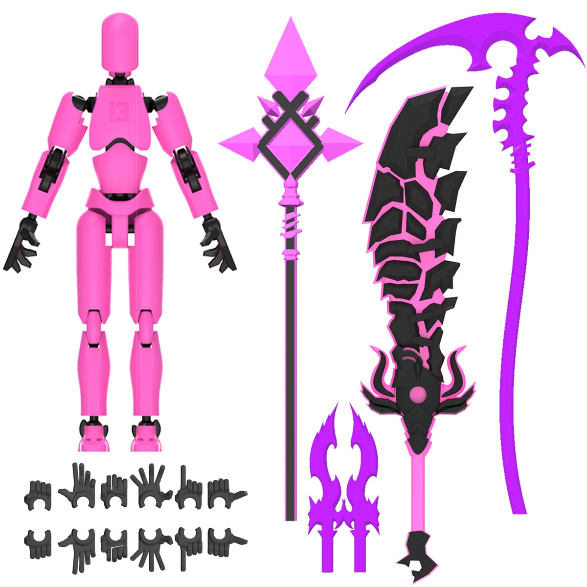 Deeplus Glowing Titan 13 Action Figure Set – Pre-Assembled T13 Figures with Glow Weapons (Rose Red)