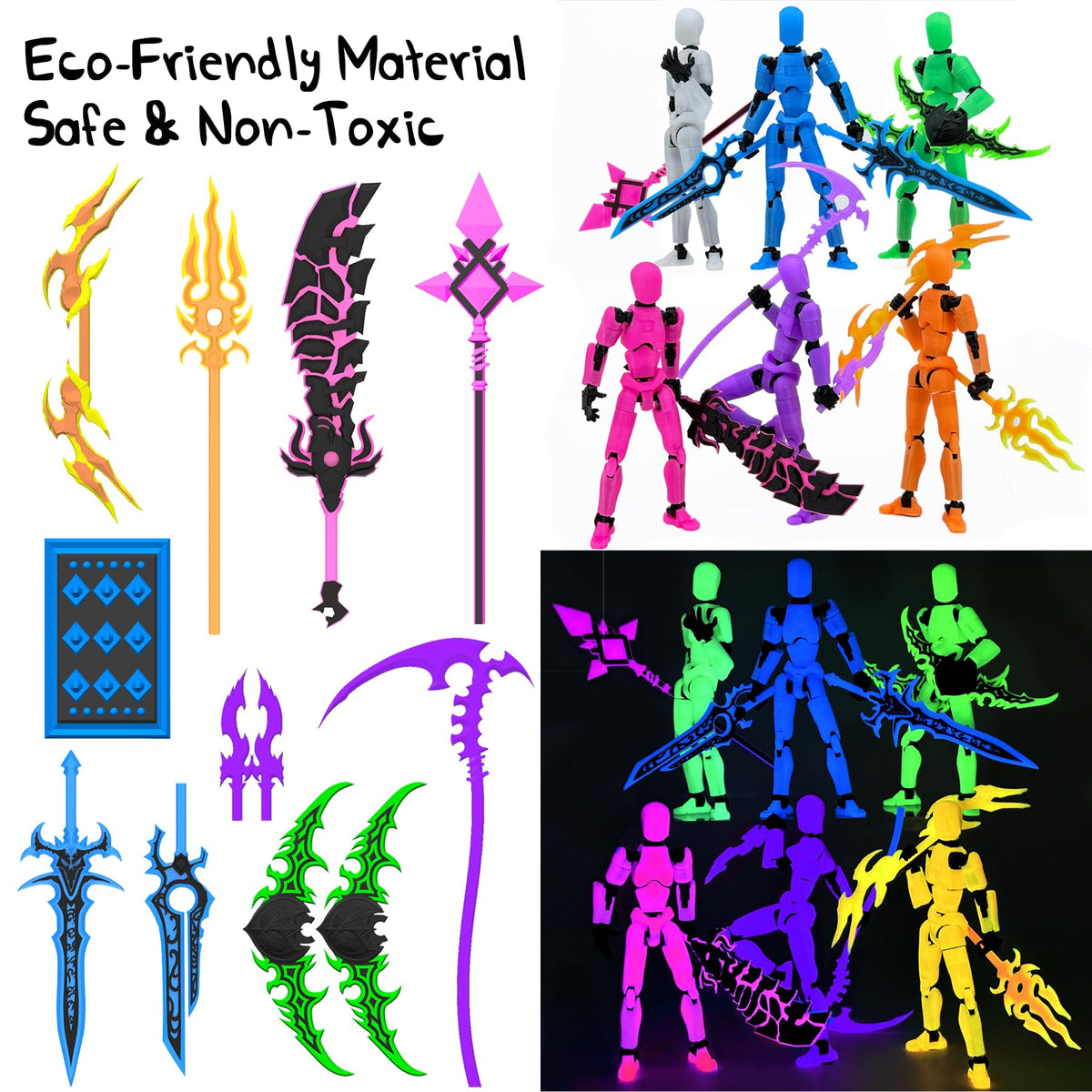 Deeplus Glowing Titan 13 Action Figure Set – Pre-Assembled T13 Figures with Glow Weapons (Rose Red)