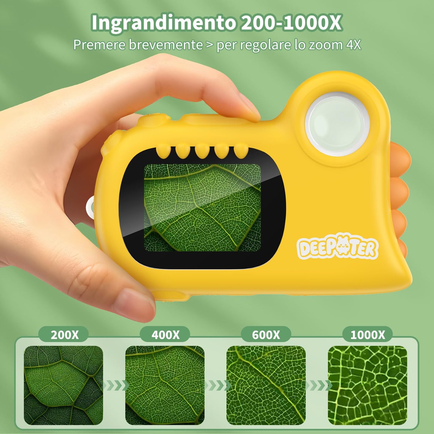 Deepoter 2-in-1 Microscope & Video Camera – 1000x, 2.0-inch Screen, Kids STEM Gift