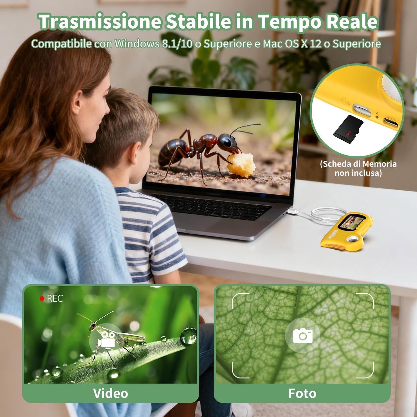 Deepoter 2-in-1 Microscope & Video Camera – 1000x, 2.0-inch Screen, Kids STEM Gift