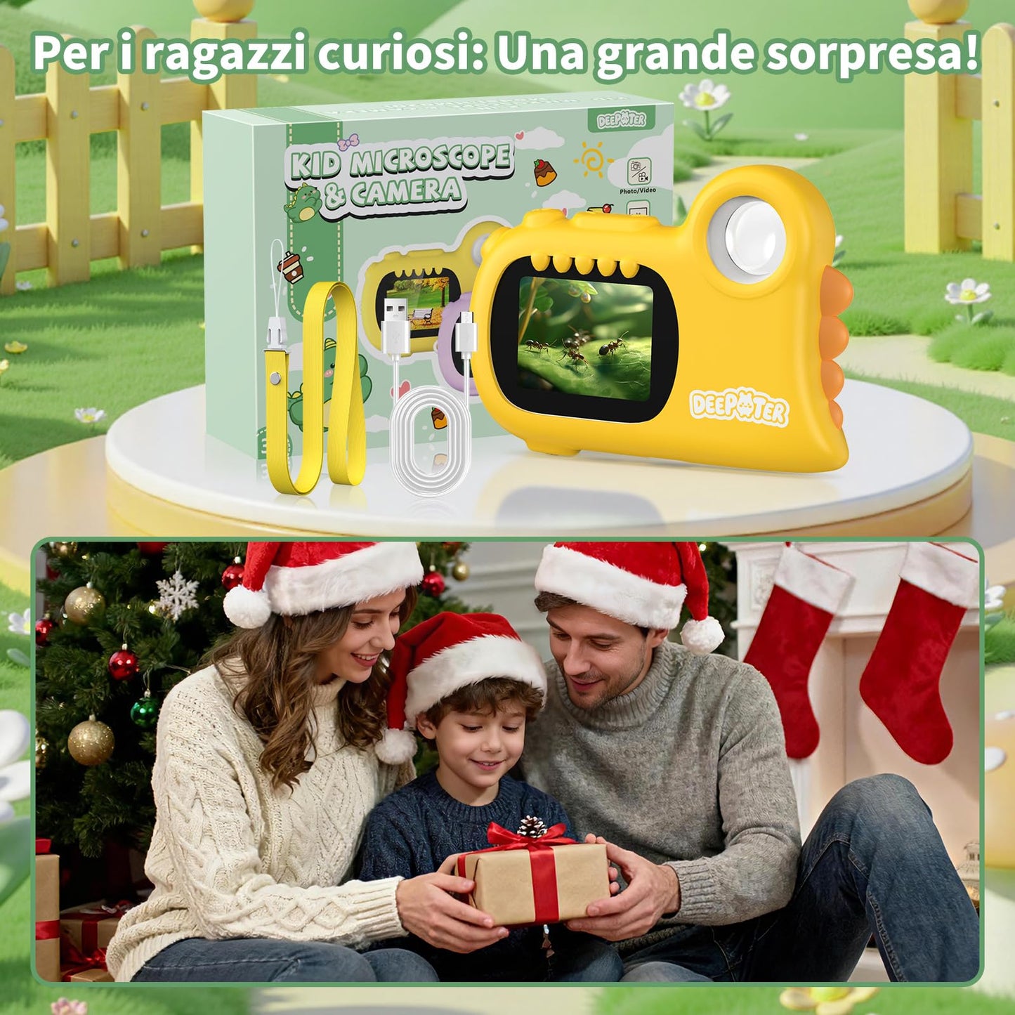Deepoter 2-in-1 Microscope & Video Camera – 1000x, 2.0-inch Screen, Kids STEM Gift