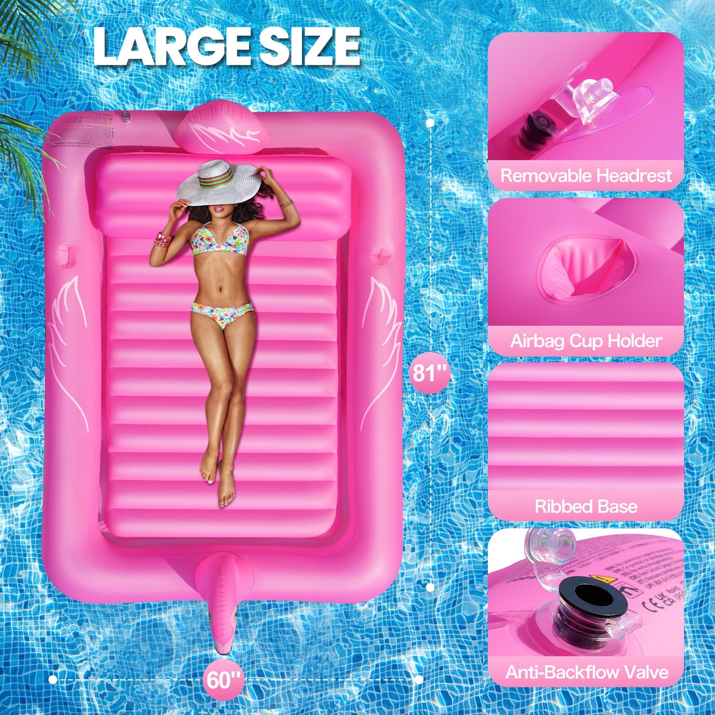 DeeprBlu Luxury Flamingo Inflatable Tanning Pool for 2 — 81x60 in