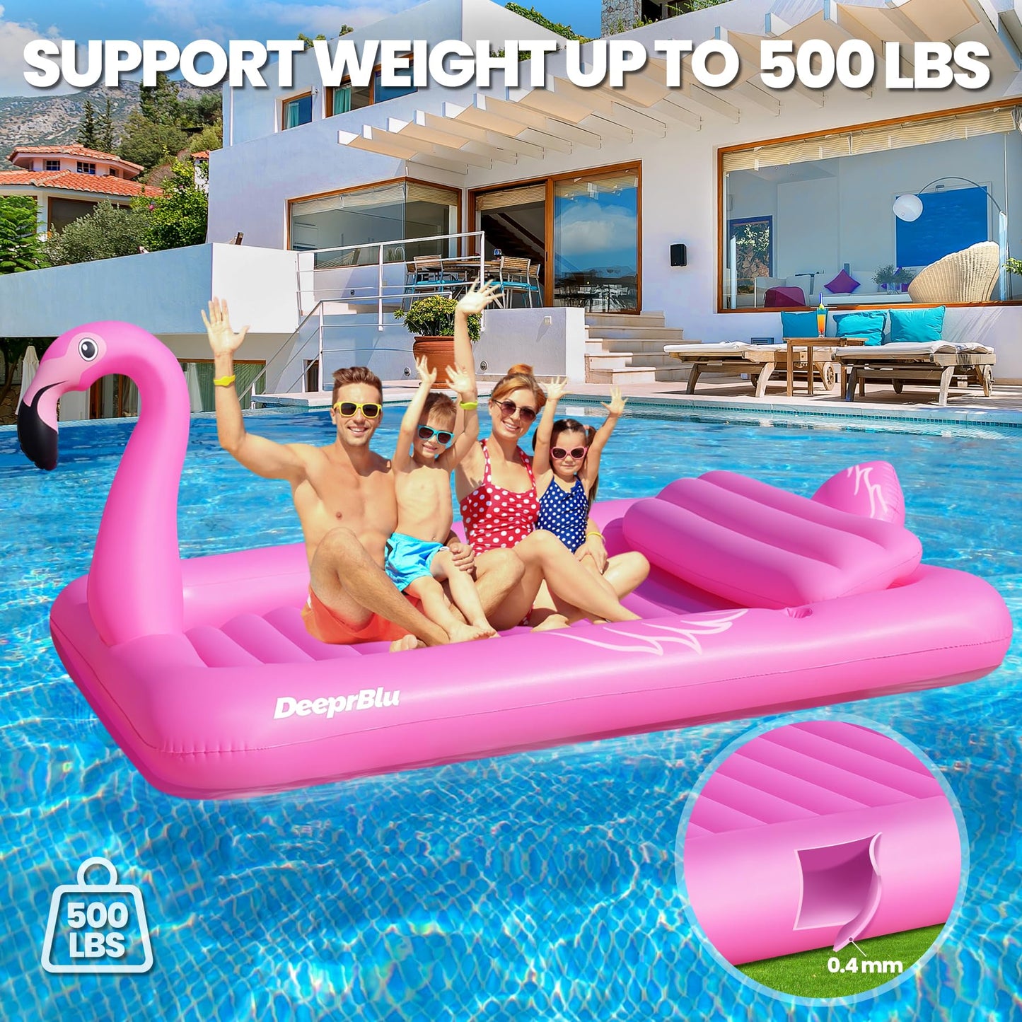 DeeprBlu Luxury Flamingo Inflatable Tanning Pool for 2 — 81x60 in