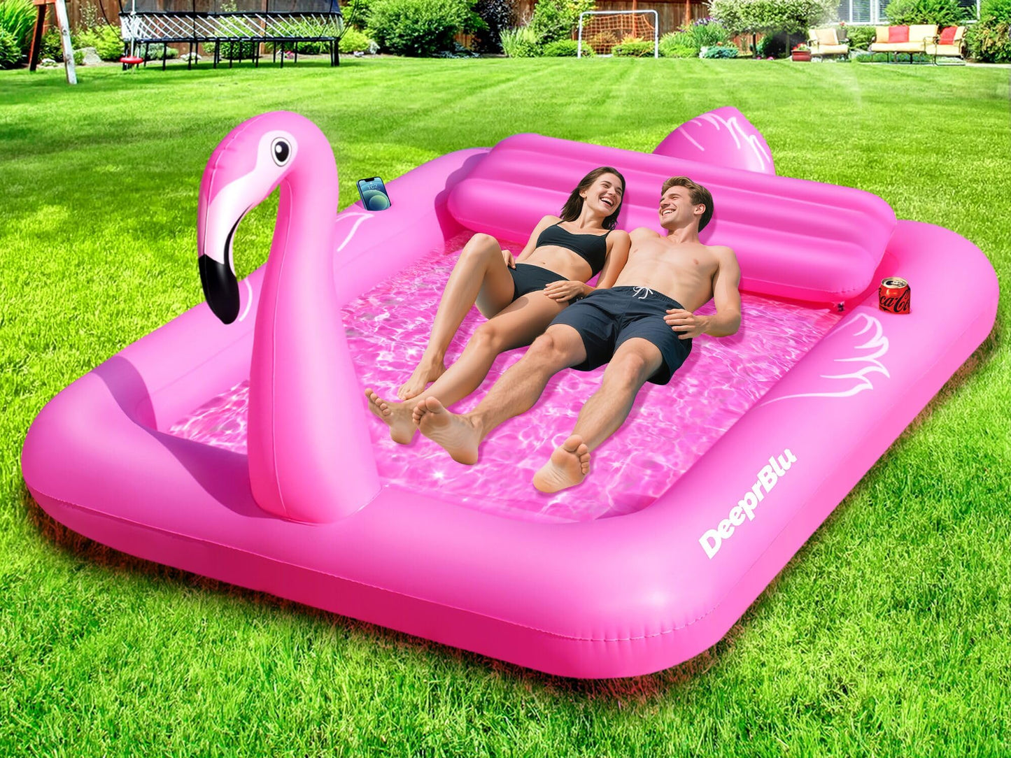 DeeprBlu Luxury Flamingo Inflatable Tanning Pool for 2 — 81x60 in