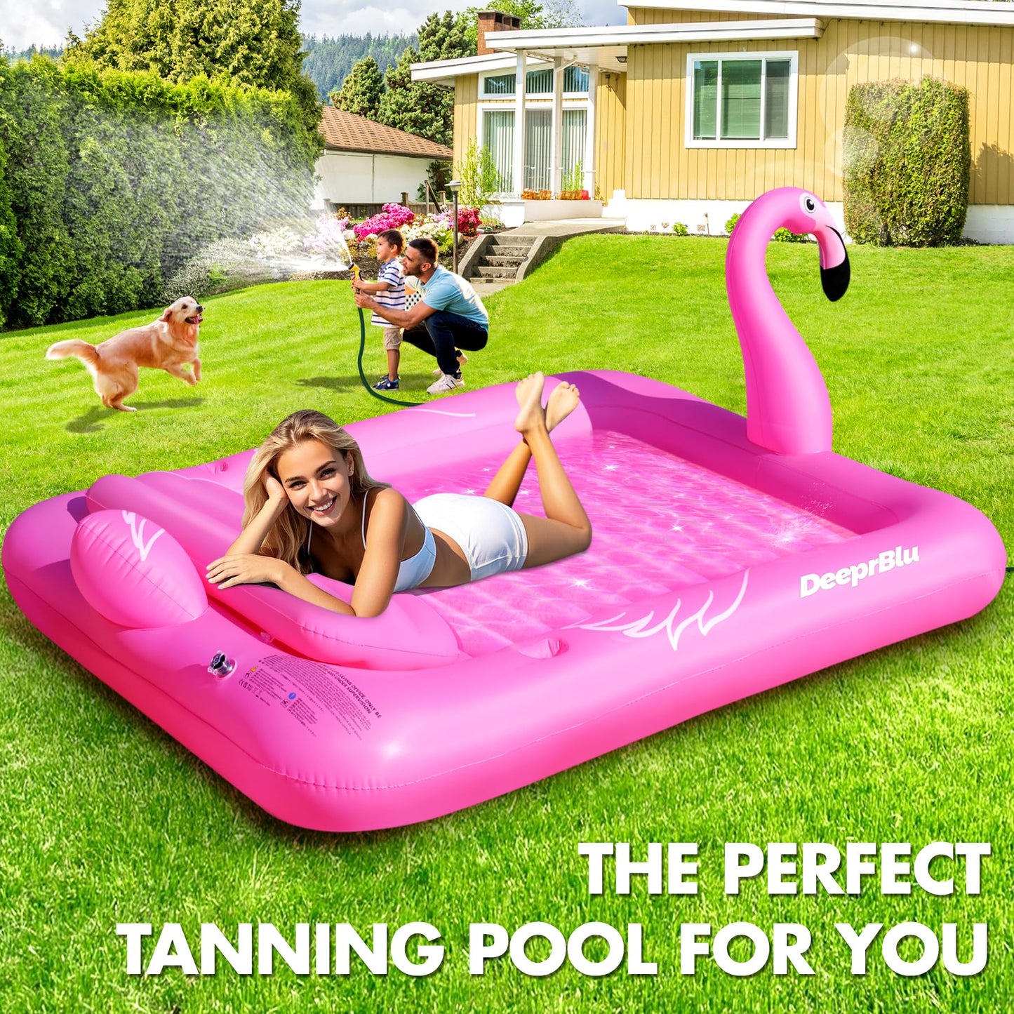 DeeprBlu Luxury Flamingo Inflatable Tanning Pool for 2 — 81x60 in