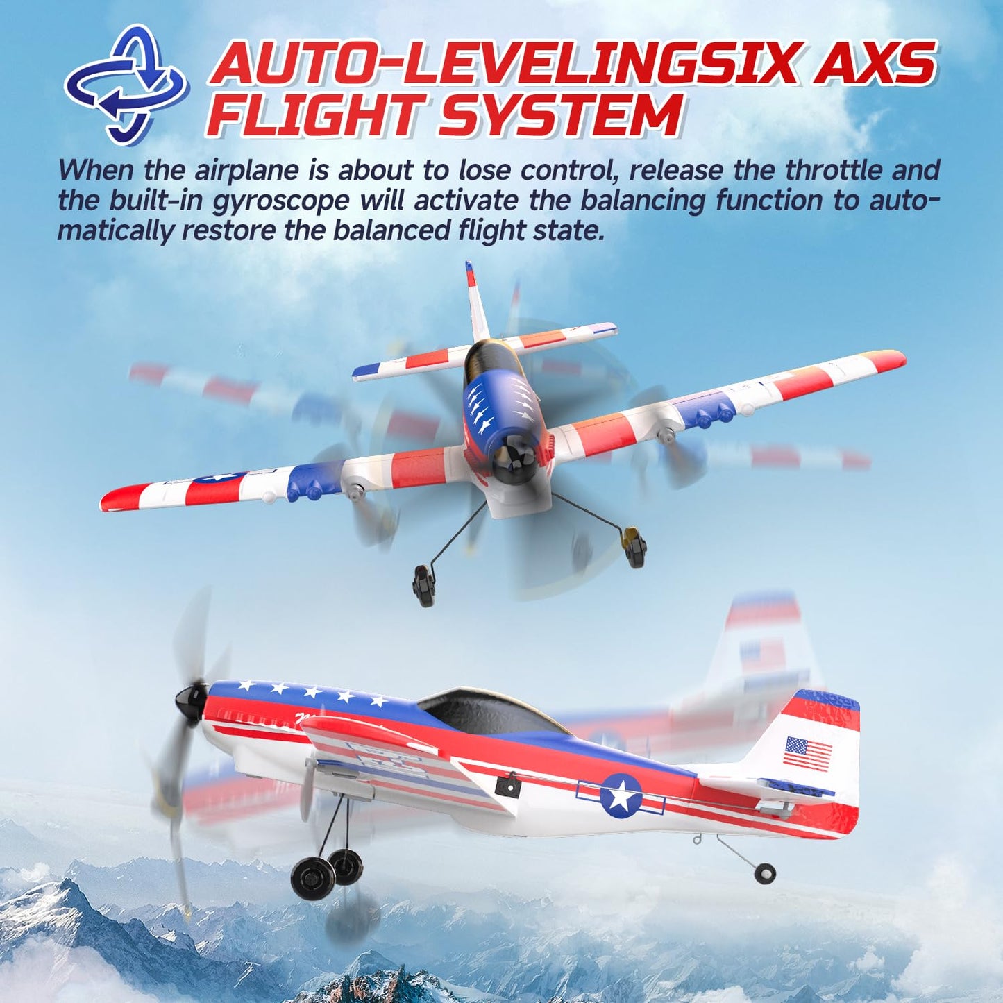DEERC RC Plane P51D Mustang — 3-Channel, 2 Batteries, Easy to Fly