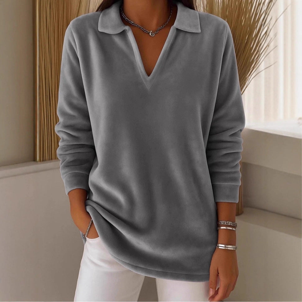 Solid Color Velvet Relaxed Fit Casual Long Sleeve Top