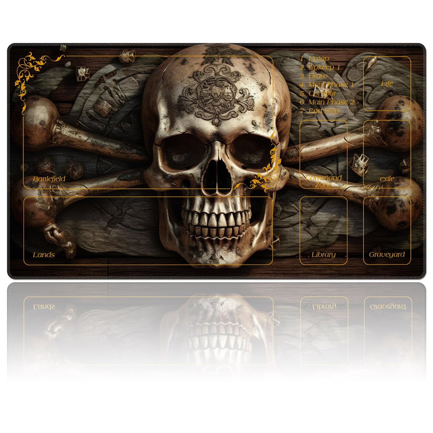 DEGDFSGR MTG Playmat 24x14 in – Non-Slip Rubber Base, Pirate Skull Crossbones