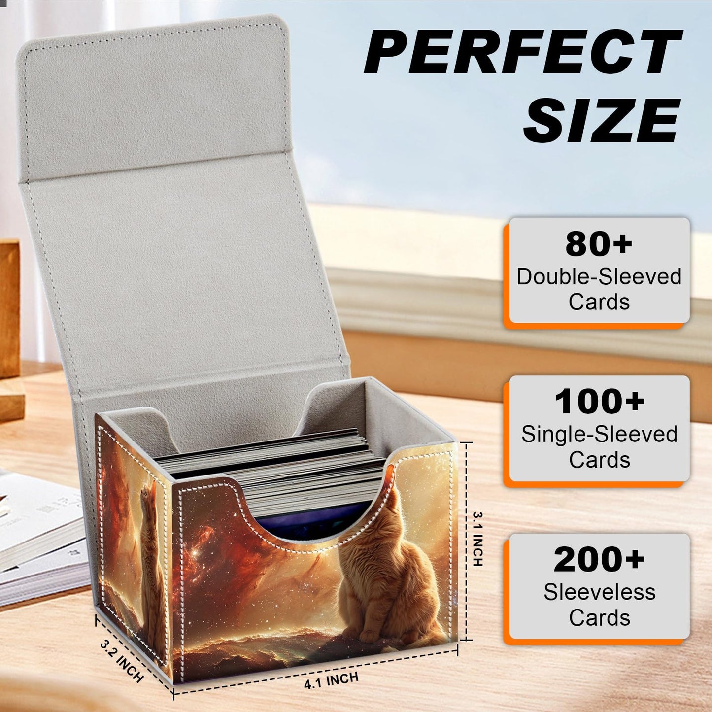 DEGDFSGR Card Game Storage Box | Magnetic Closure MTG/TCG Deck Box (Orange Cat)
