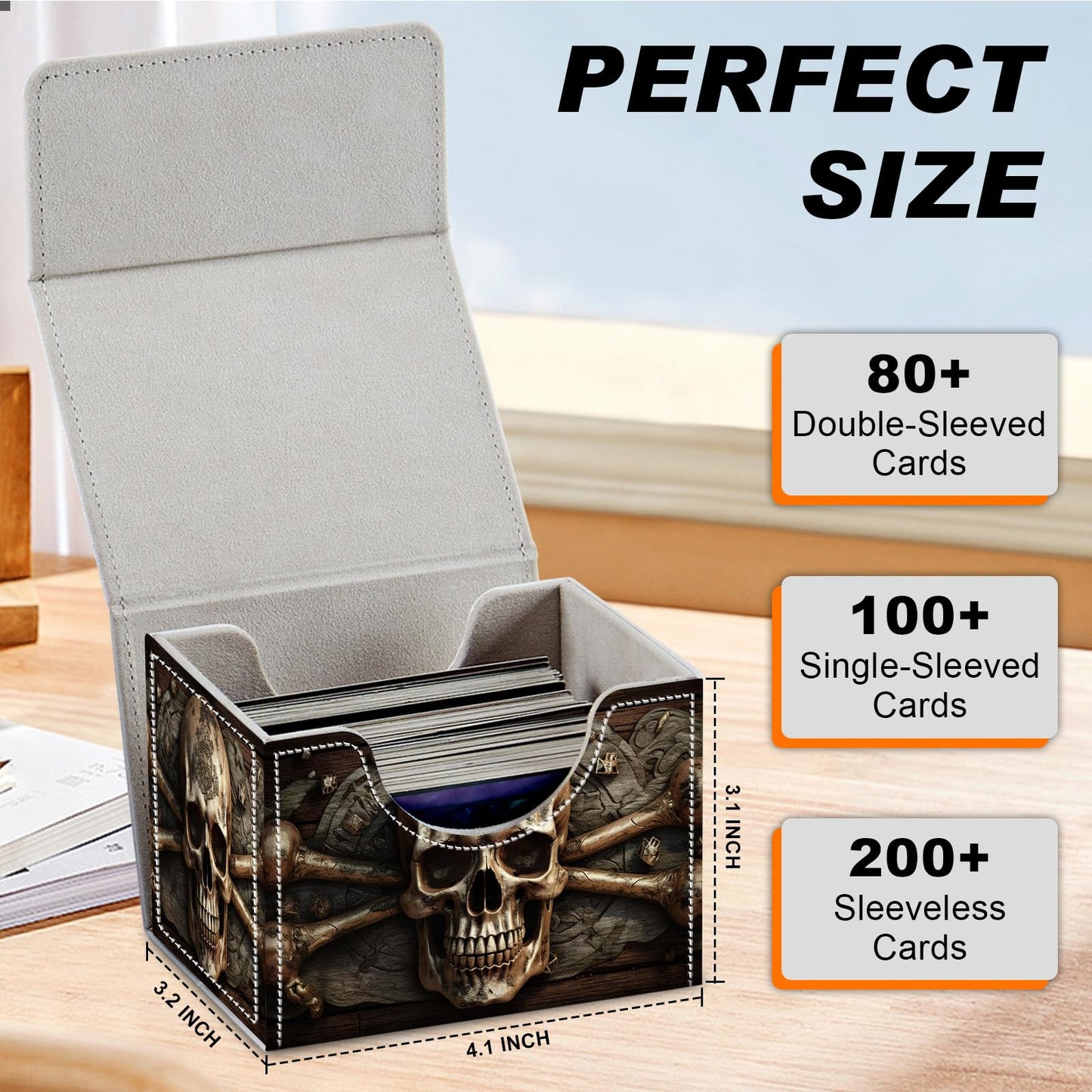 DEGDFSGR TCG MTG Card Storage Box – Magnetic Closure, Pirate Skull Pattern, Holds 200+ Cards
